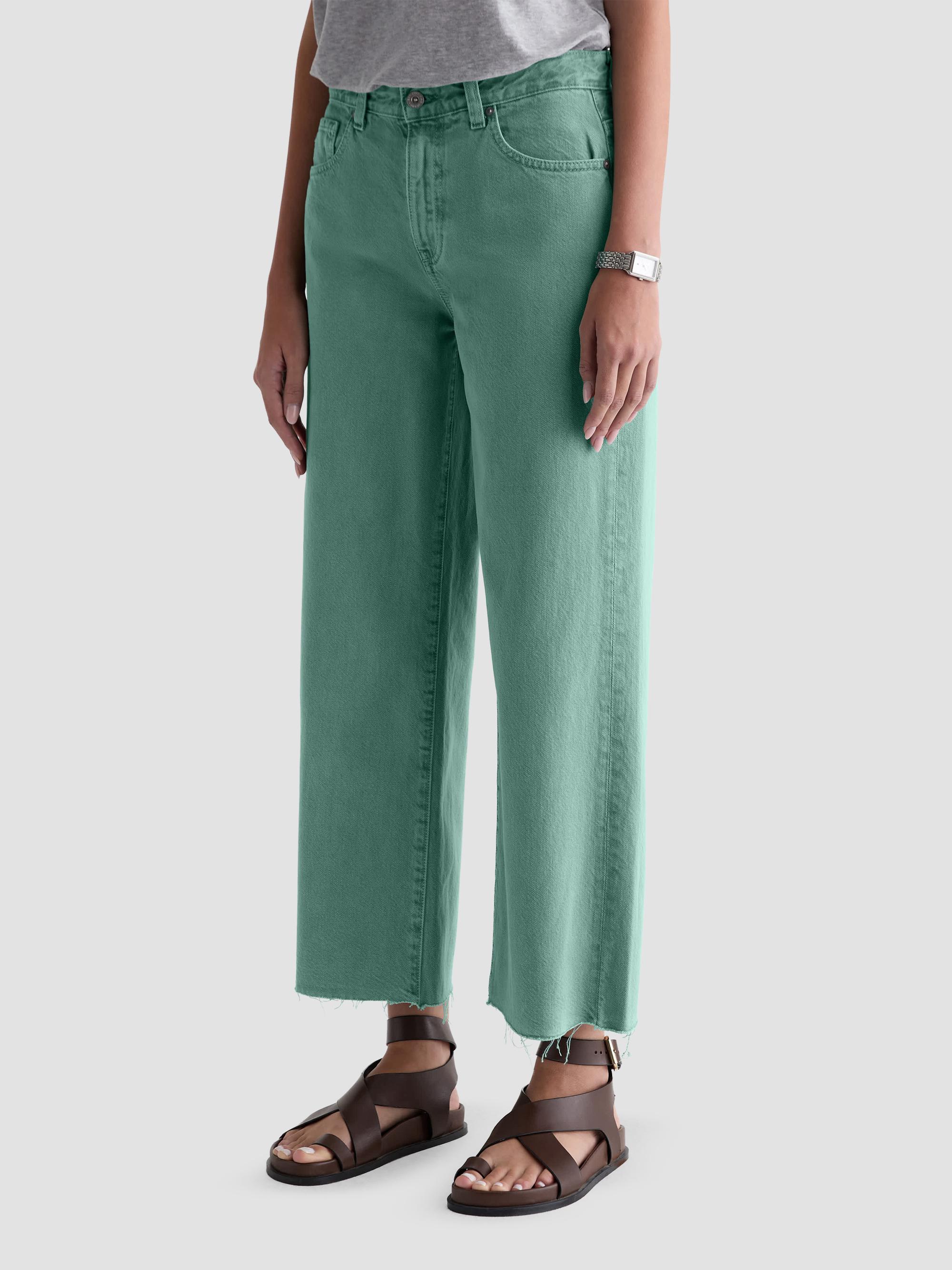 AG Jeans Women's Saige Cotton Wide-Leg Crop Jeans - Sulfur Sunwashed Jade | Thumbnail 4