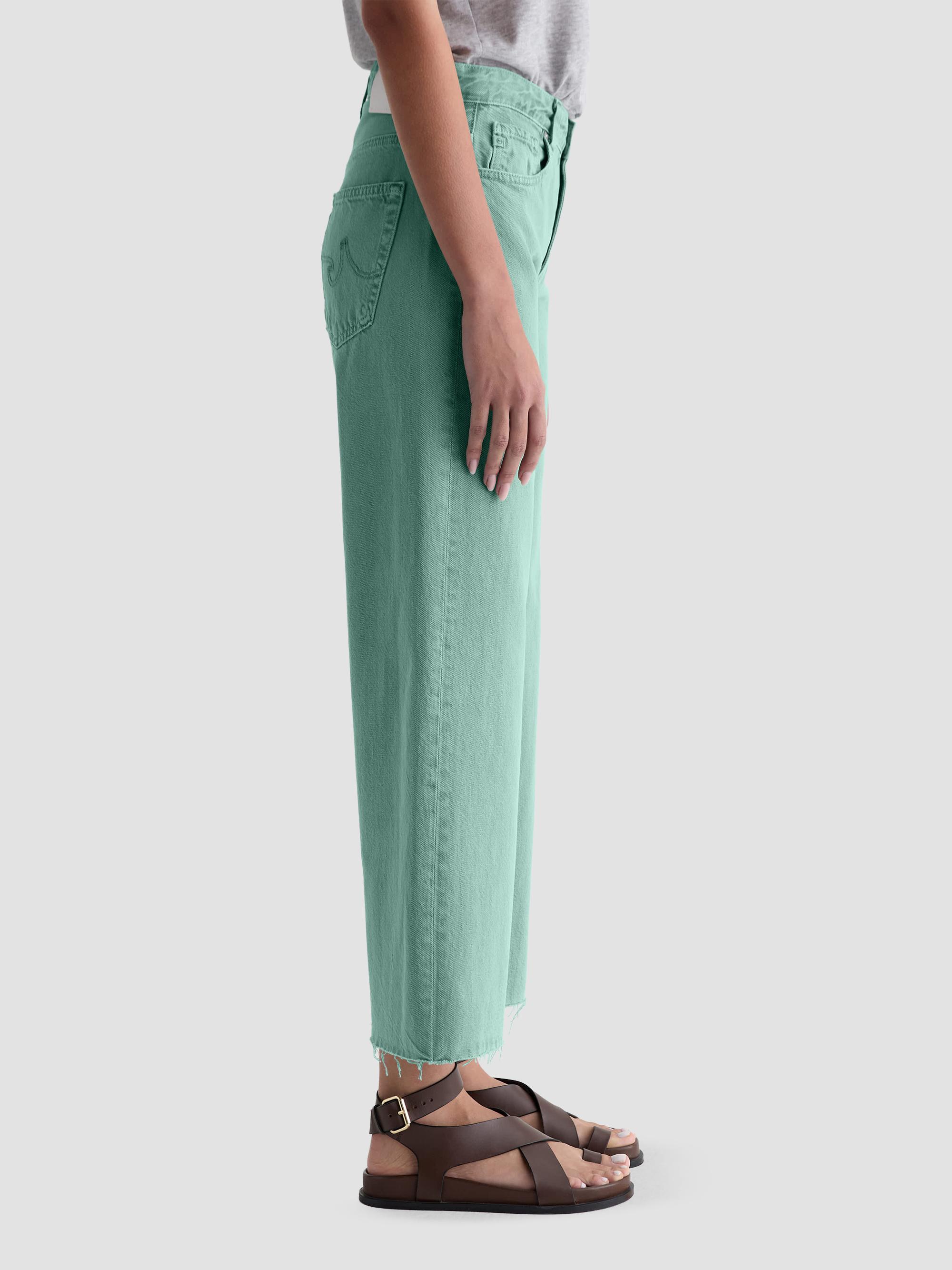 AG Jeans Women's Saige Cotton Wide-Leg Crop Jeans - Sulfur Sunwashed Jade | Thumbnail 7