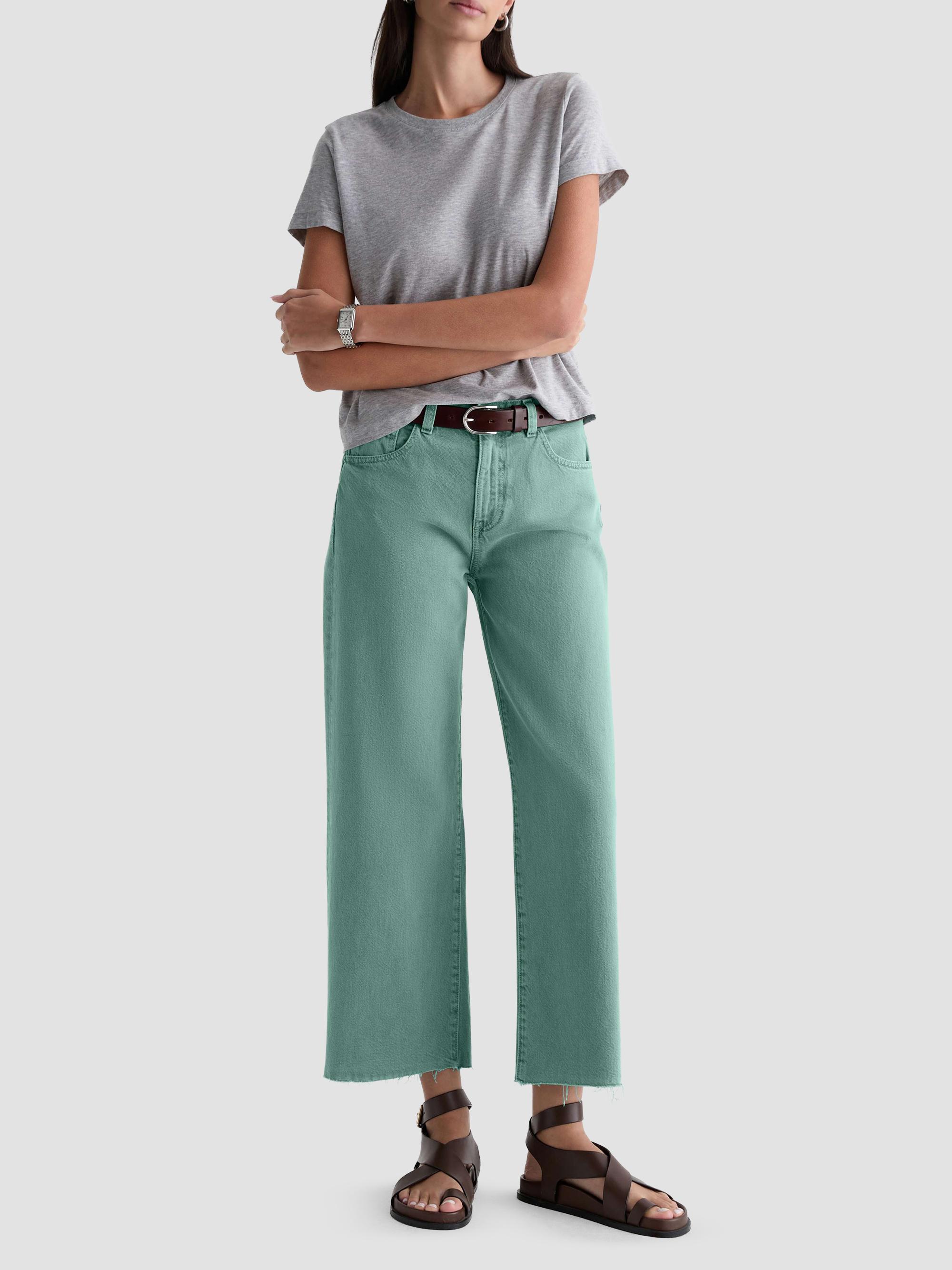 AG Jeans Women's Saige Cotton Wide-Leg Crop Jeans - Sulfur Sunwashed Jade | Thumbnail 2