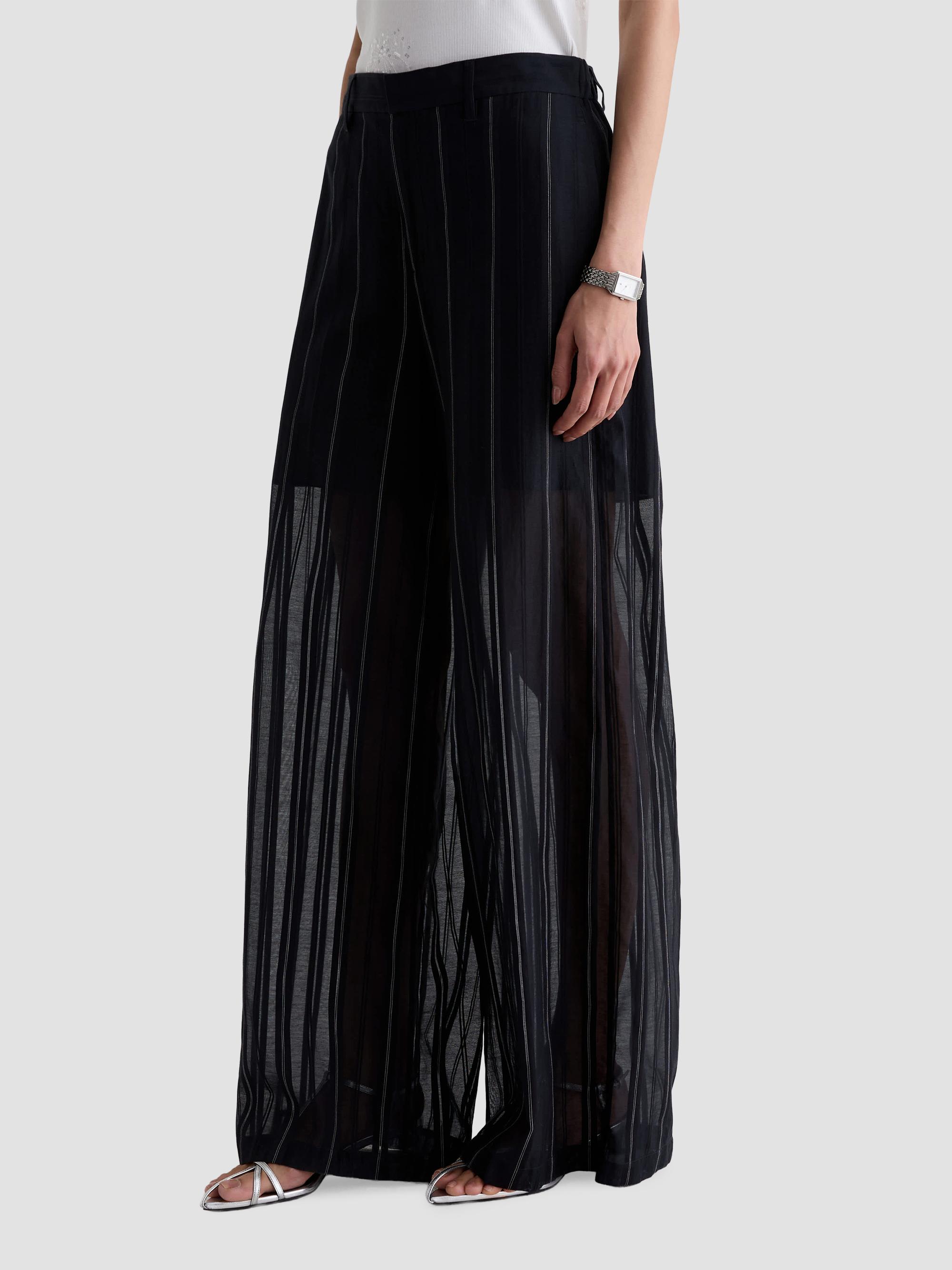 AG Jeans Women's Anna Pinstriped Cotton-Silk Trousers - Day To Night | Thumbnail 4