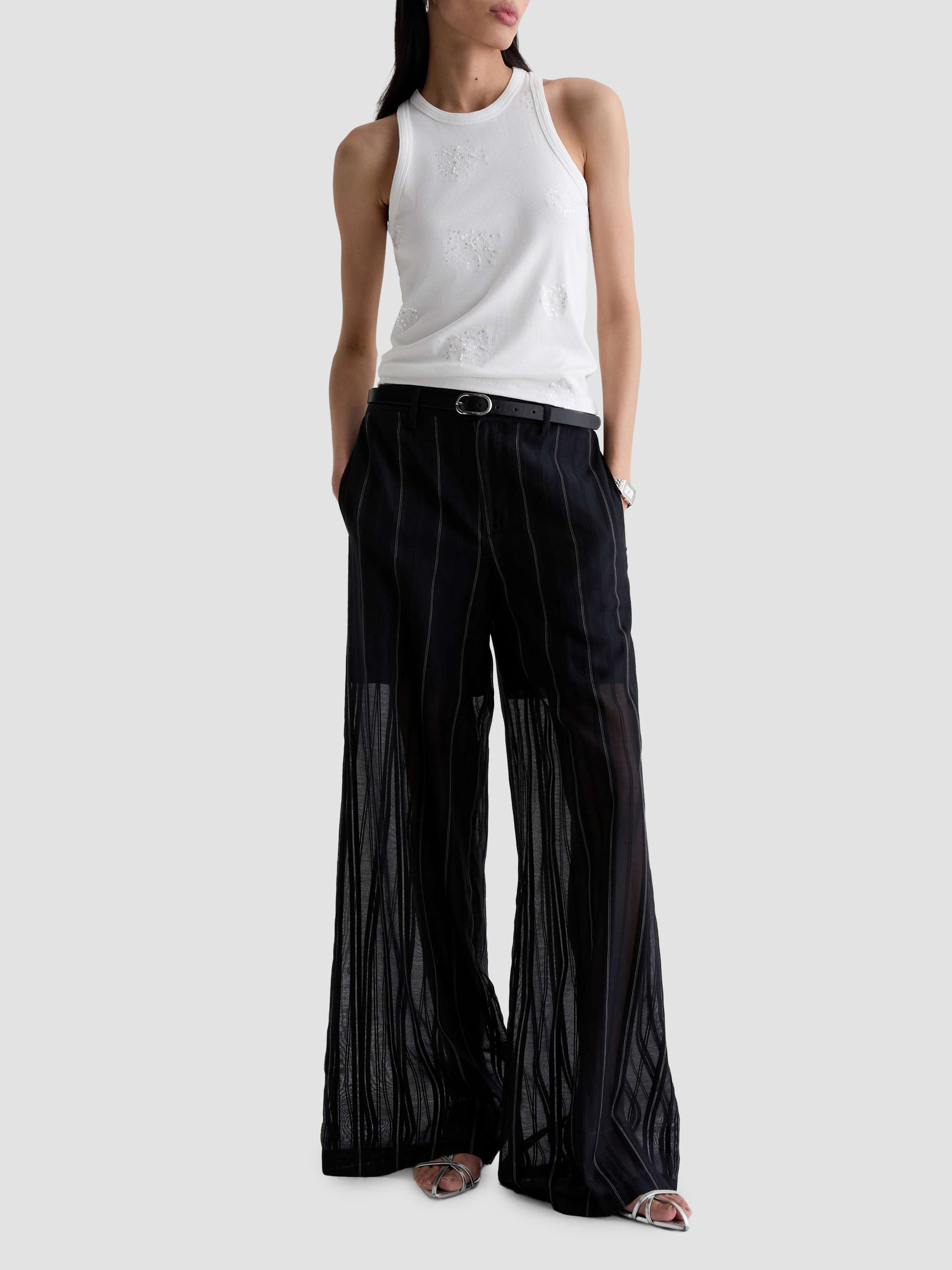 AG Jeans Women's Anna Pinstriped Cotton-Silk Trousers - Day To Night | Thumbnail 2