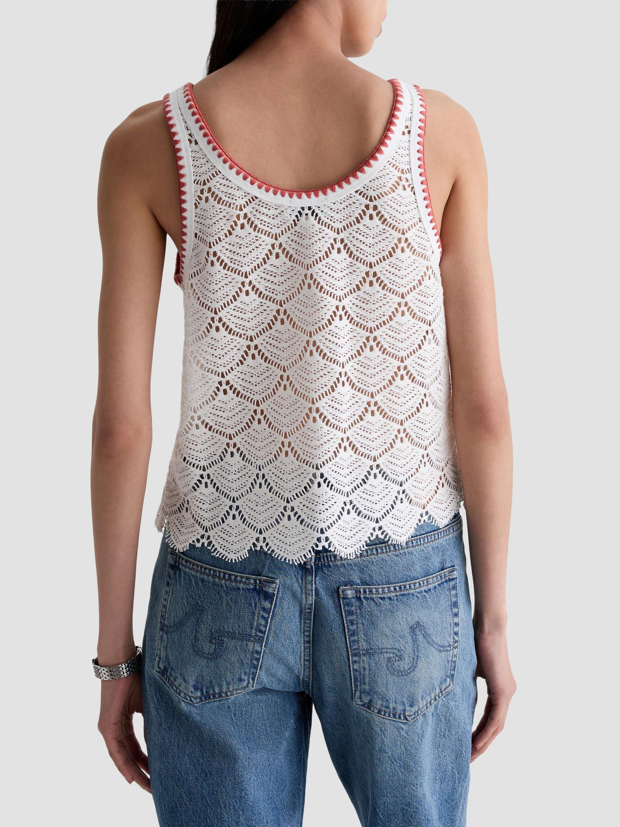 AG Jeans Women's Bianca Scalloped Cotton Crochet Tank - Powder | Thumbnail 3