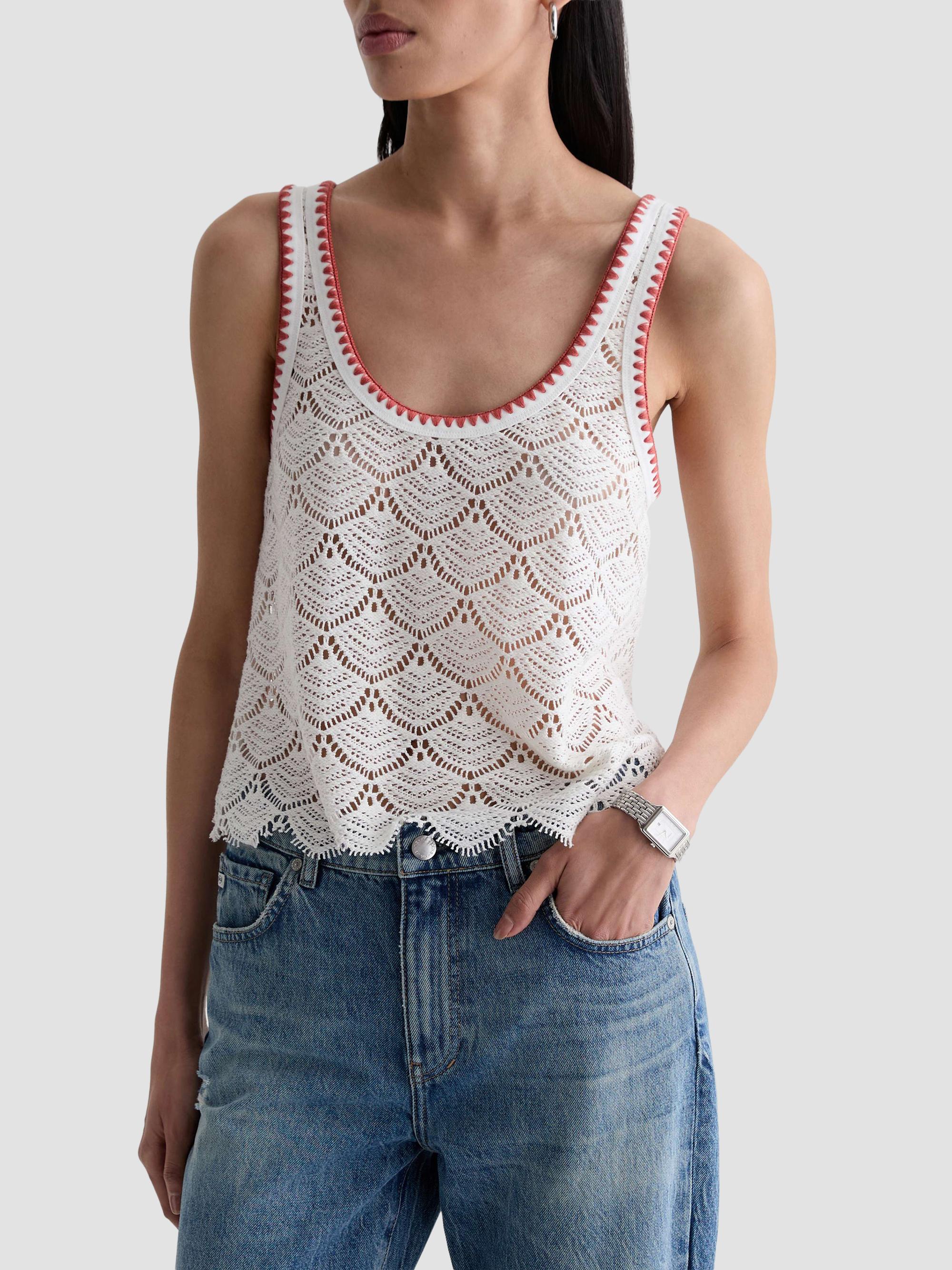 AG Jeans Women's Bianca Scalloped Cotton Crochet Tank - Powder | Thumbnail 4