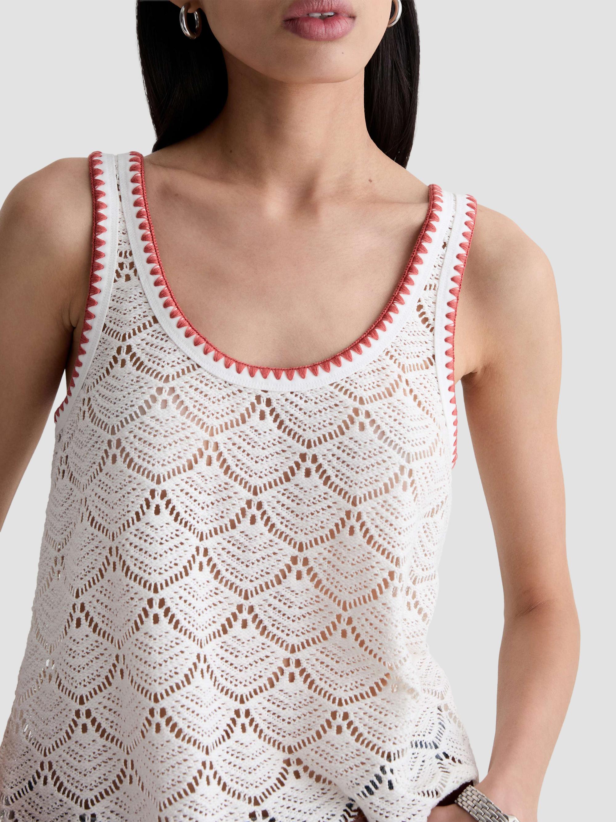AG Jeans Women's Bianca Scalloped Cotton Crochet Tank - Powder | Thumbnail 5
