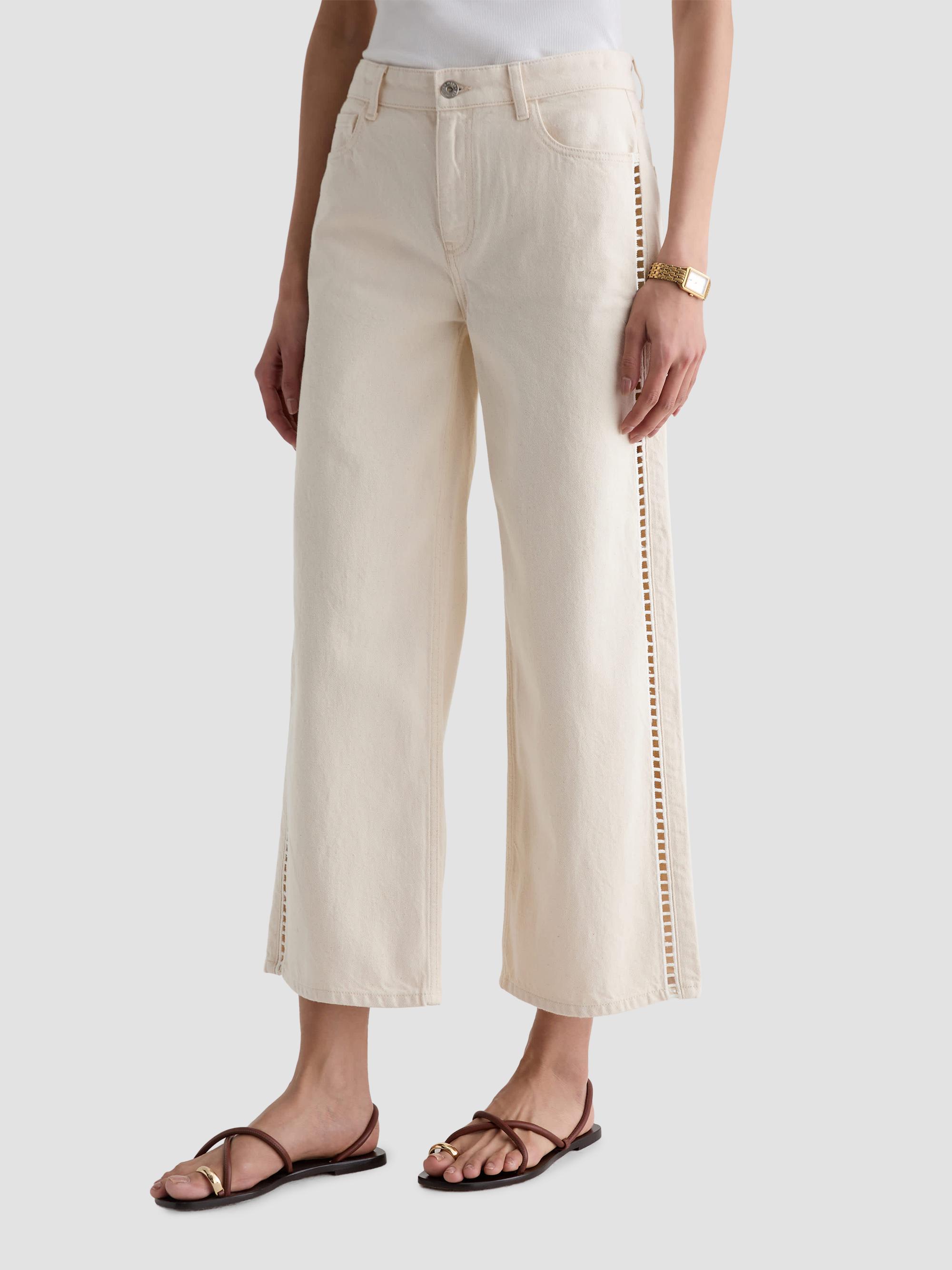 AG Jeans Women's Saige Ladder Lace-Trim Wide-Leg Crop Jeans - Fresh Air | Thumbnail 4