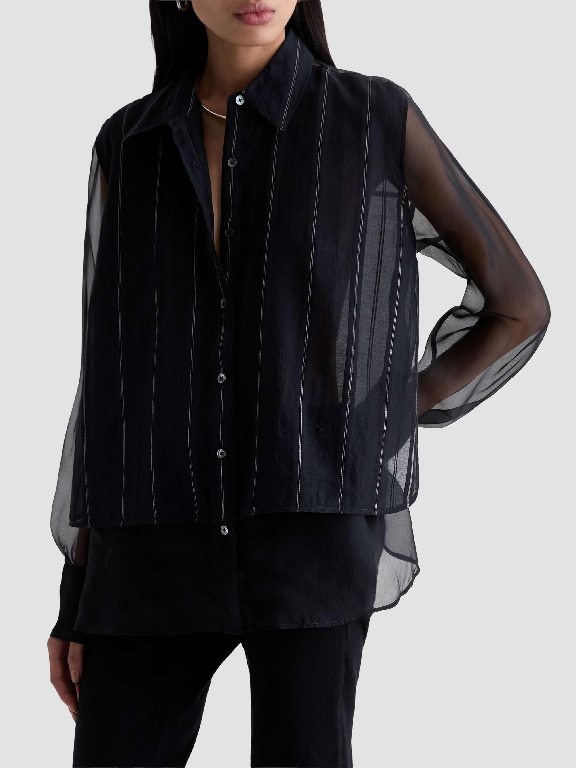 AG Jeans Women's Sawtelle Pinstripe Cotton-Silk Shirt - Day To Night | Thumbnail 8