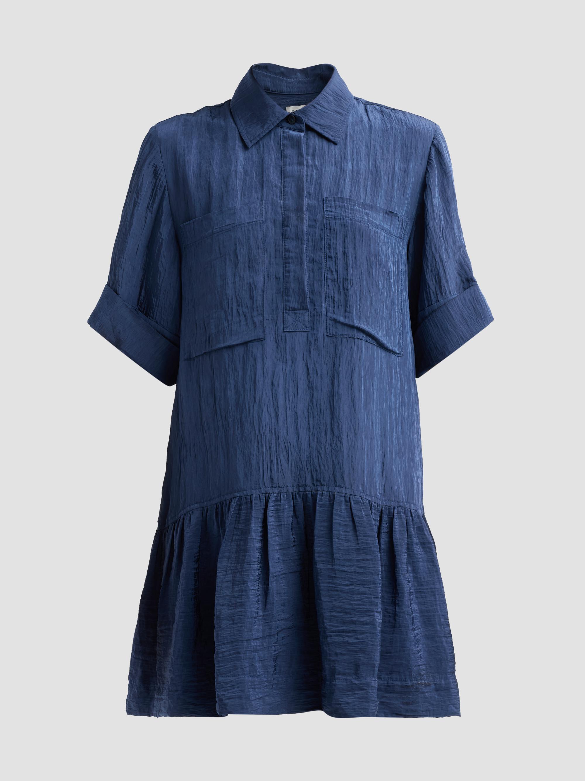 SIMKHAI Women's Cris Crinkled Drop-Waist Mini Shirtdress - Midnight | Thumbnail 6