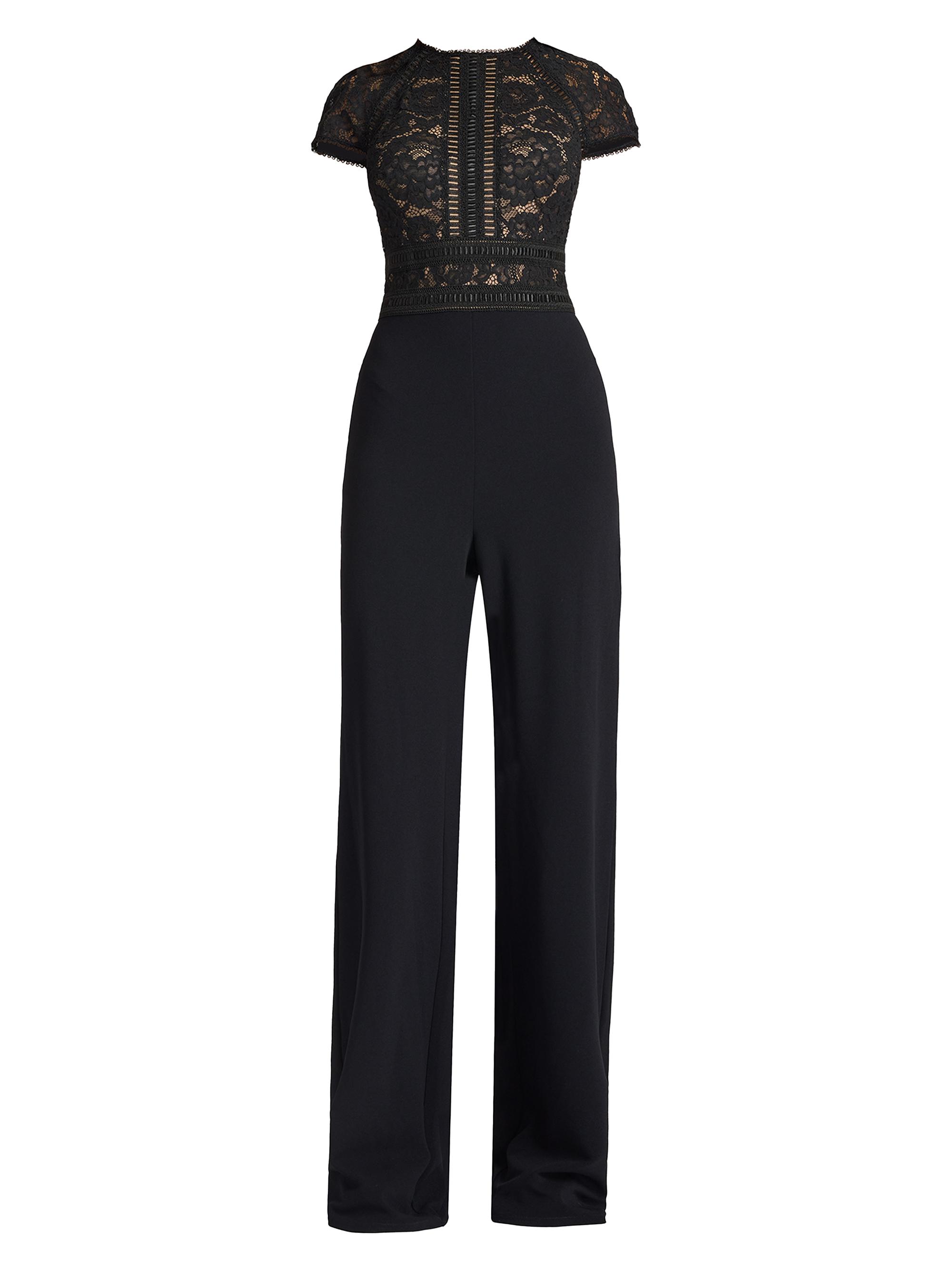 Tadashi Shoji Women's Corded Lace Short-Sleeve Jumpsuit - Black Beige