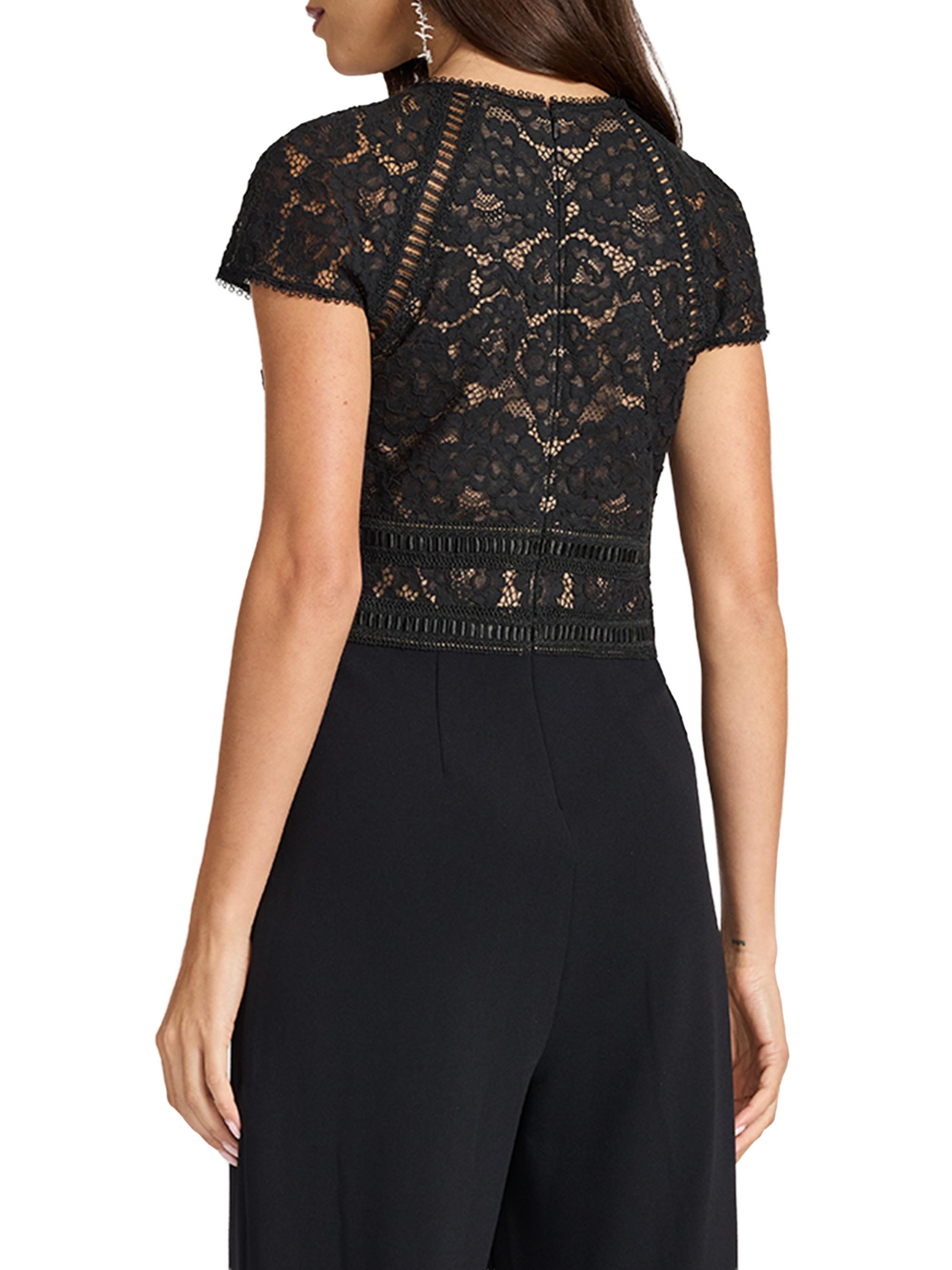 Tadashi Shoji Women's Corded Lace Short-Sleeve Jumpsuit - Black Beige | Thumbnail 4