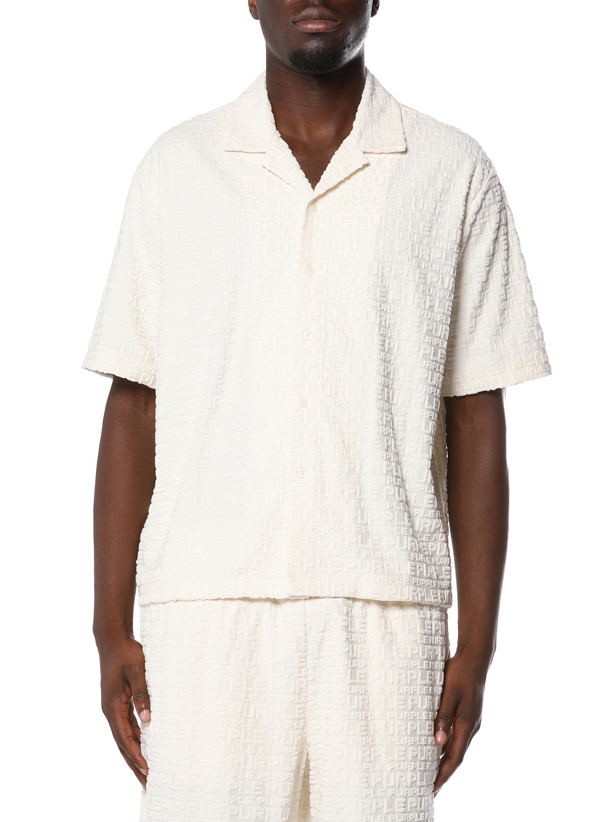 Purple Brand Men's Embossed Logo Terry-Towel Shirt - Off White