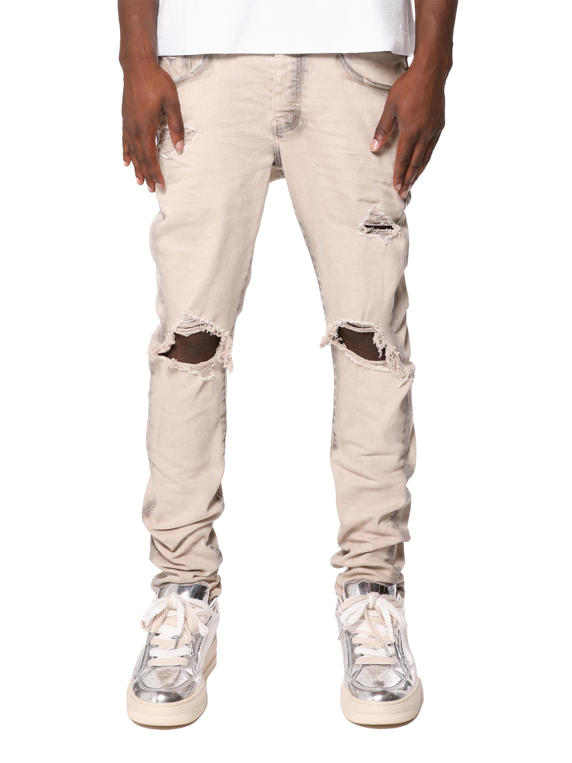 Purple Brand Men's Distressed Stretch Cotton Skinny Jeans - Tan