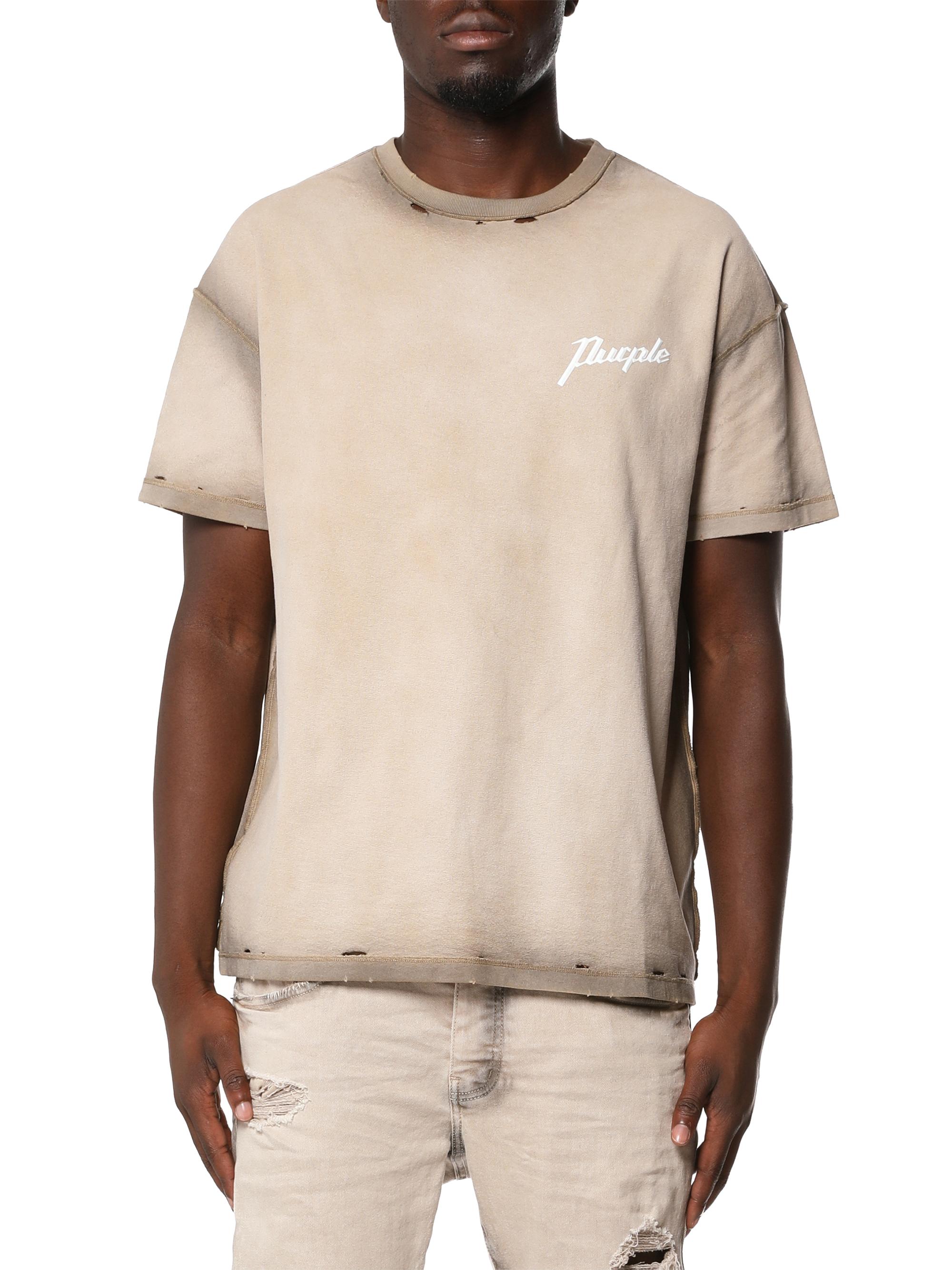 Purple Brand Men's Logo Textured Cotton Jersey T-Shirt - Khaki