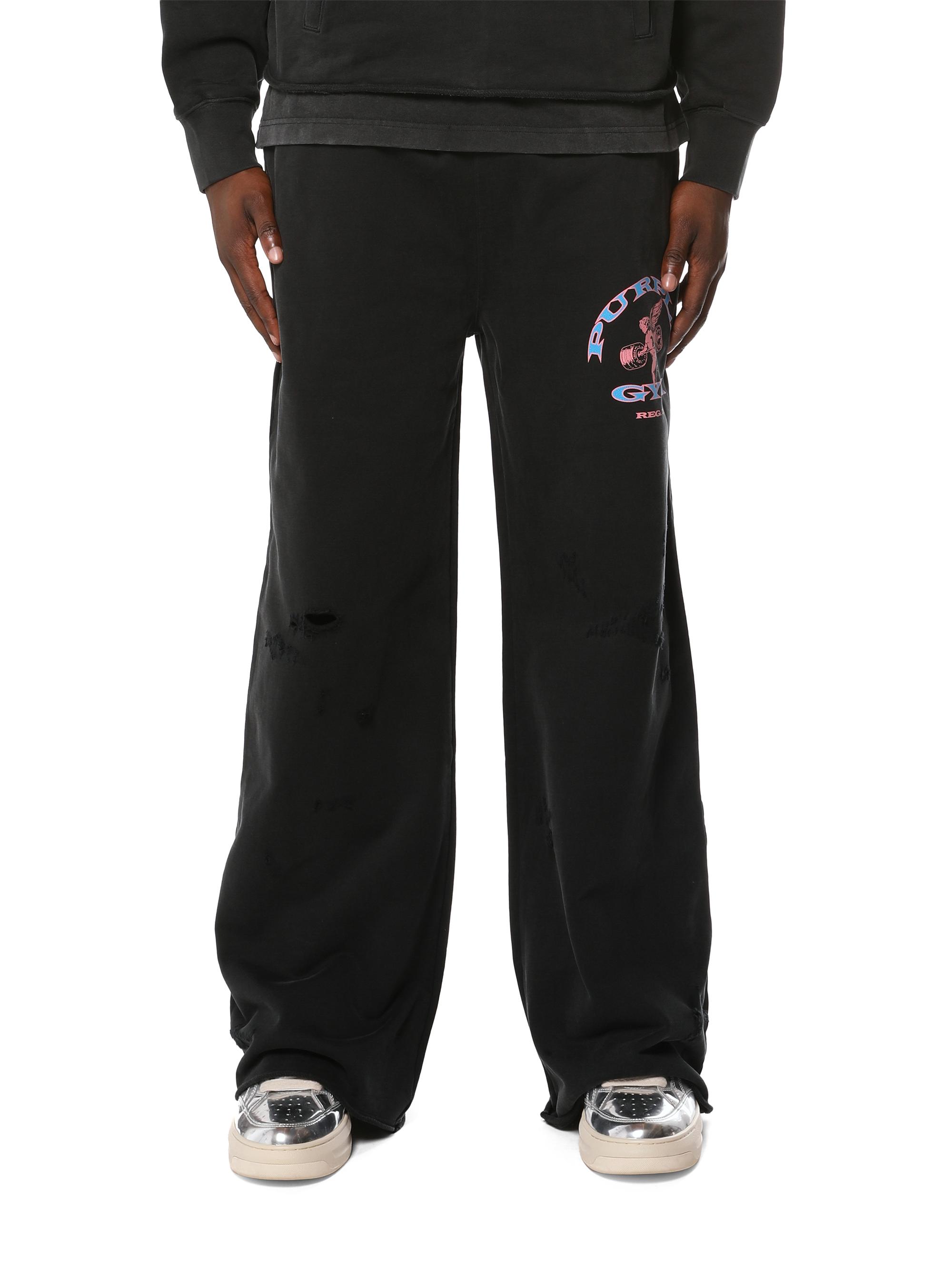 Purple Brand Men's Medium-Weight Cotton Wide-Leg Sweatpants - Black