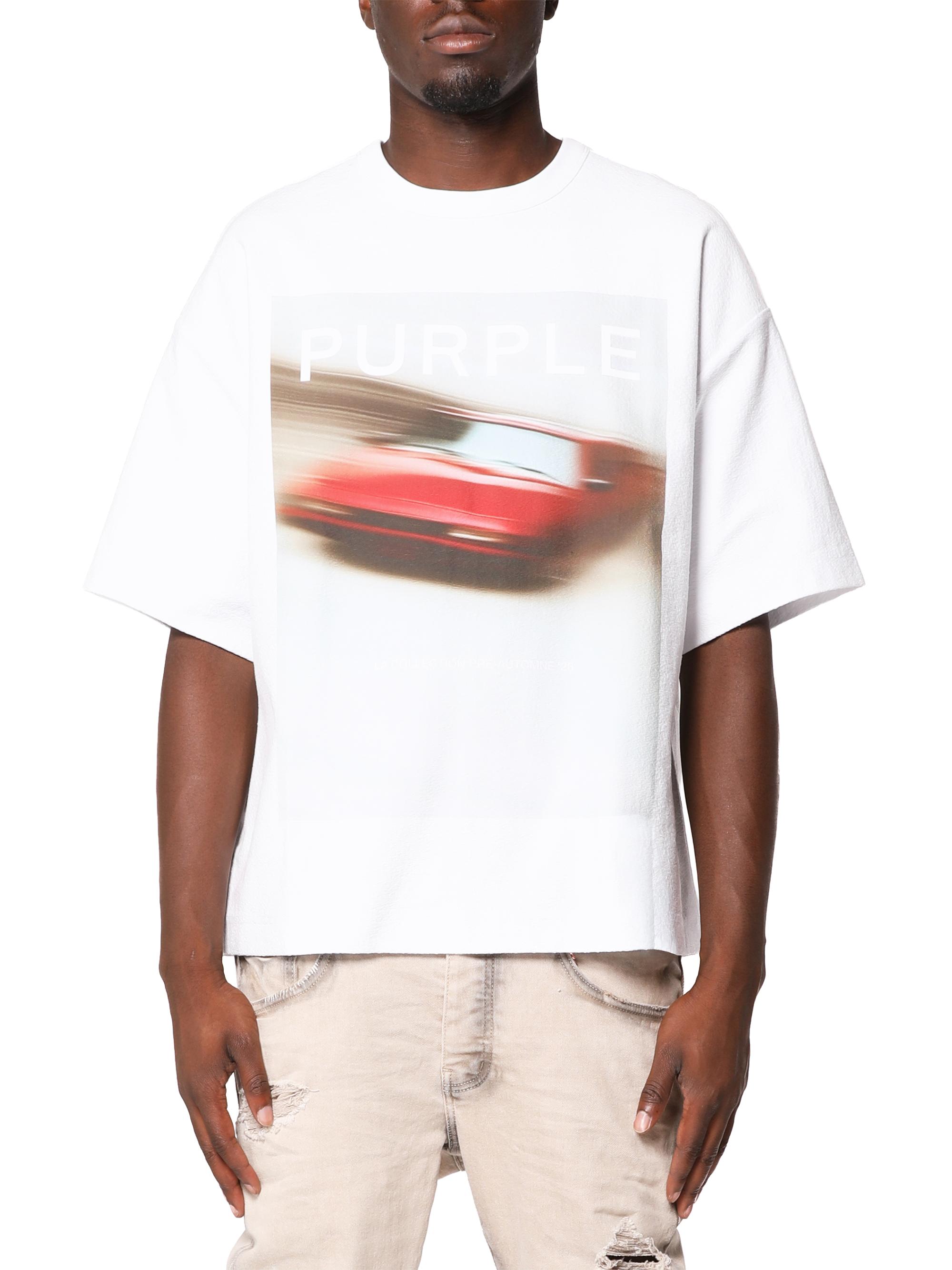Purple Brand Men's Car Graphic Textured Jersey Crewneck T-Shirt - White