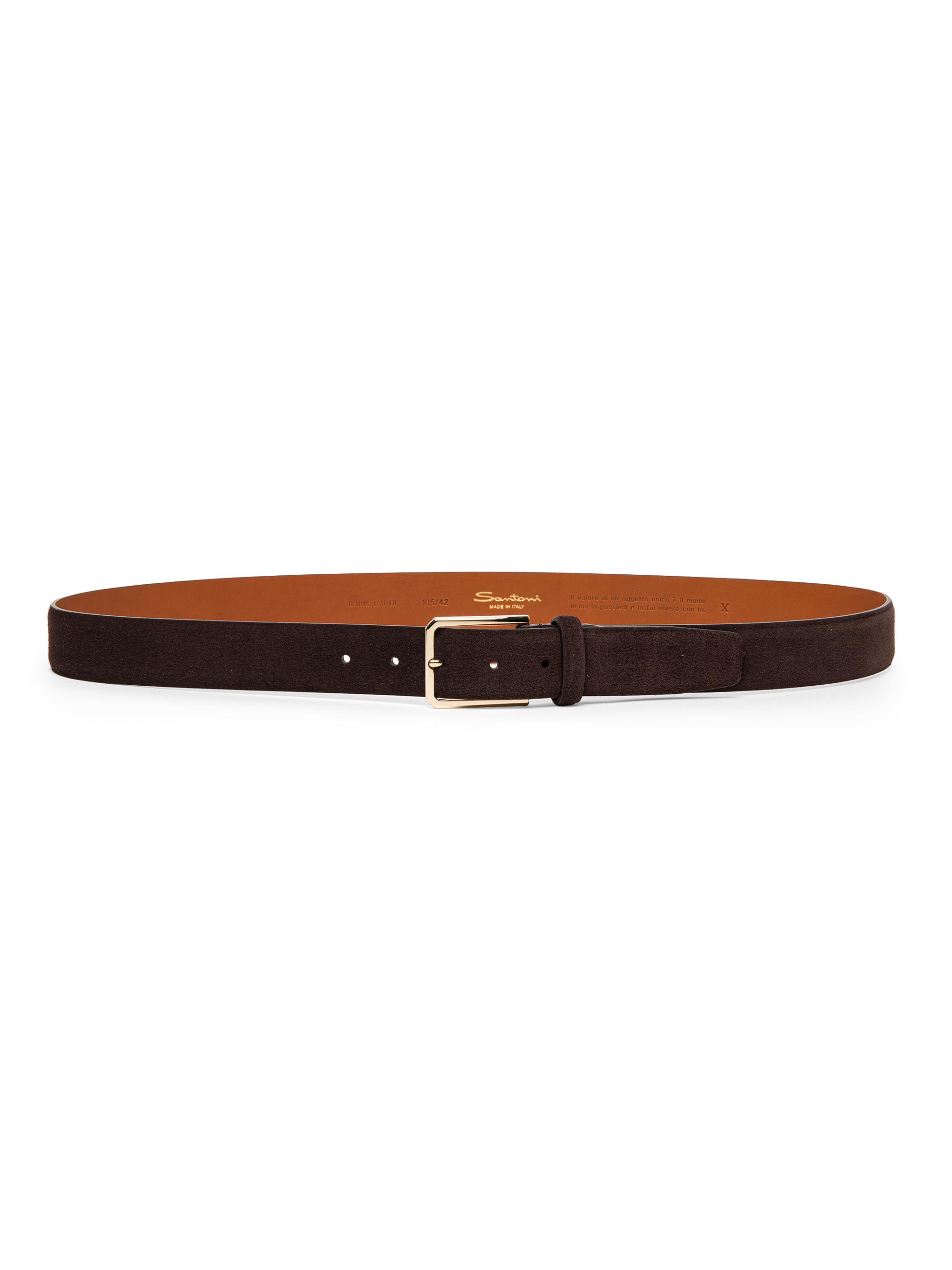 Santoni Men's Suede Buckle Belt - Dark Brown