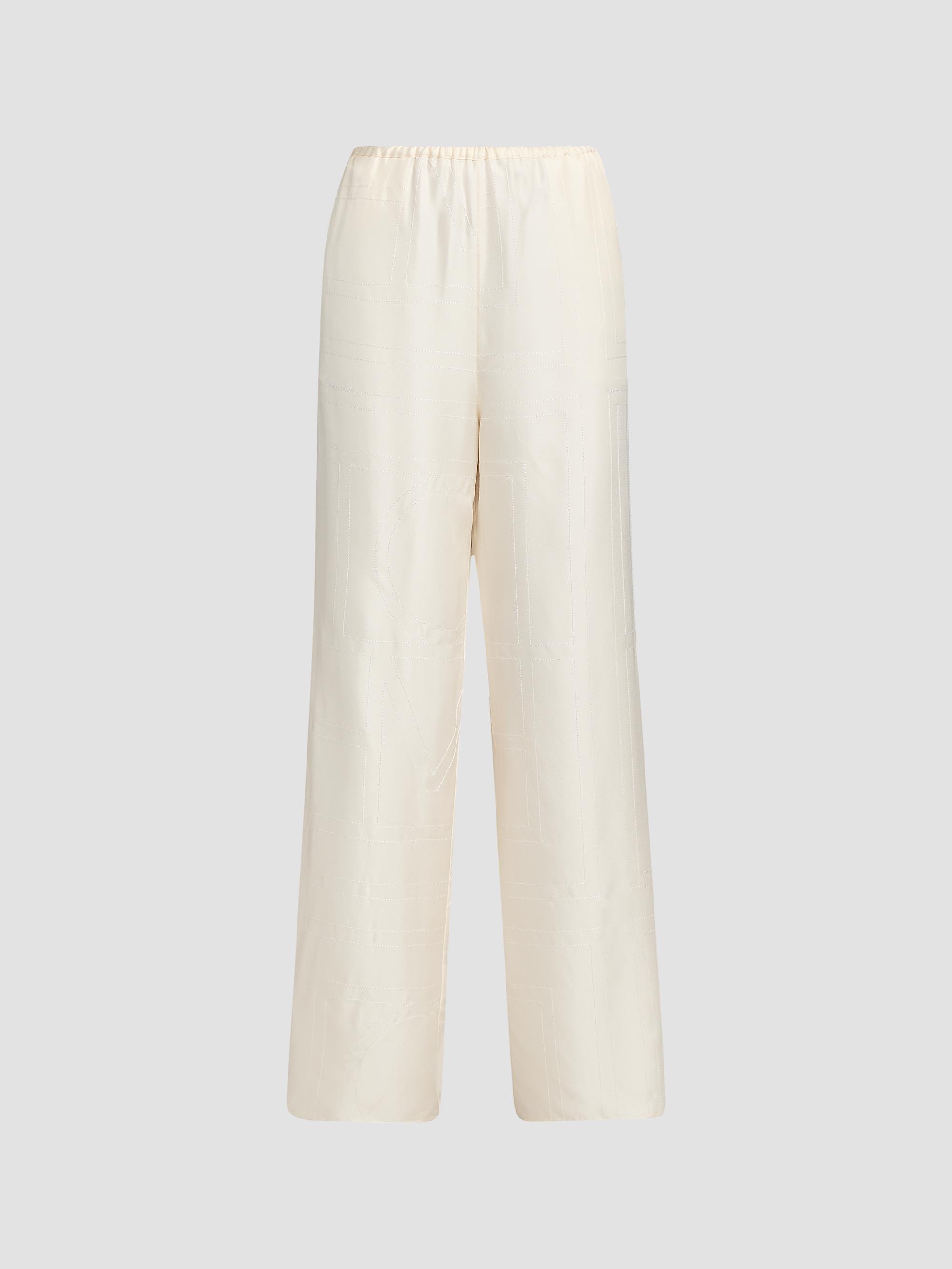 Toteme Women's Monogram Silk Pajama Trousers - Cream | Thumbnail 8