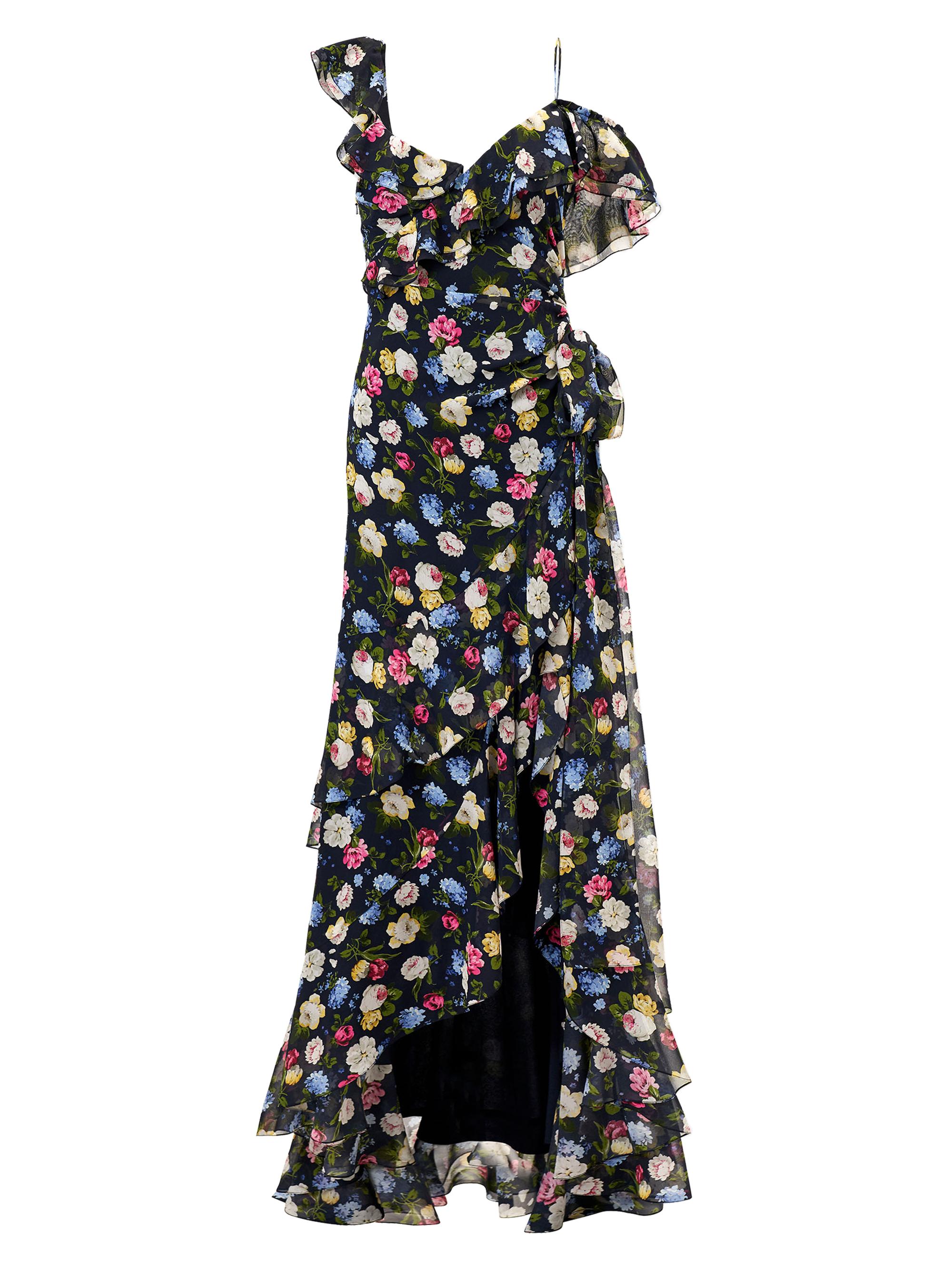 Carolina Herrera Women's Cabana Floral One-Shoulder Cap-Sleeve Ruffled Gown - Midnight Multi