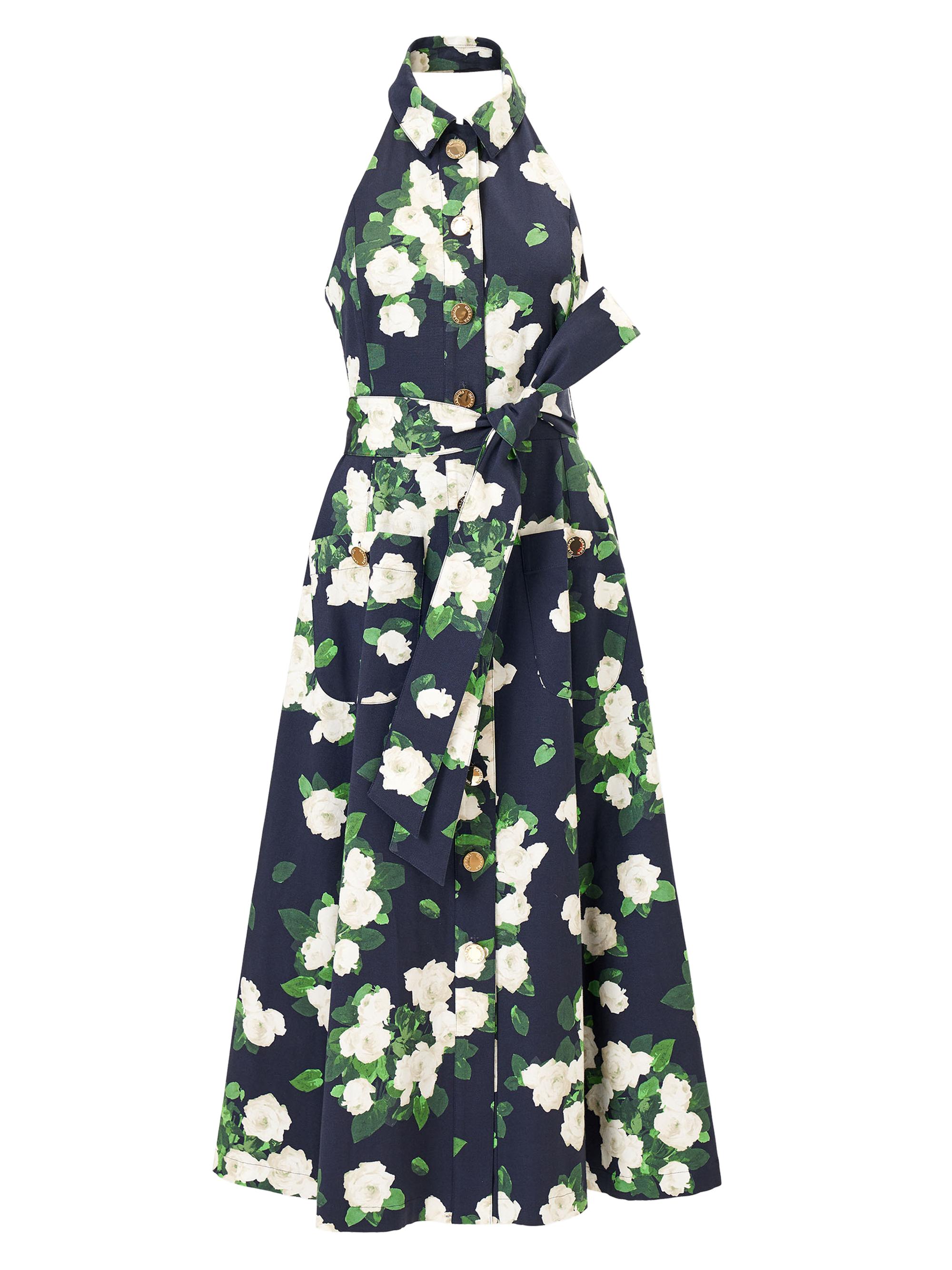 Carolina Herrera Women's Cabana Floral Halterneck Button-Front Cotton-Blend Midi-Dress - Midnight Multi