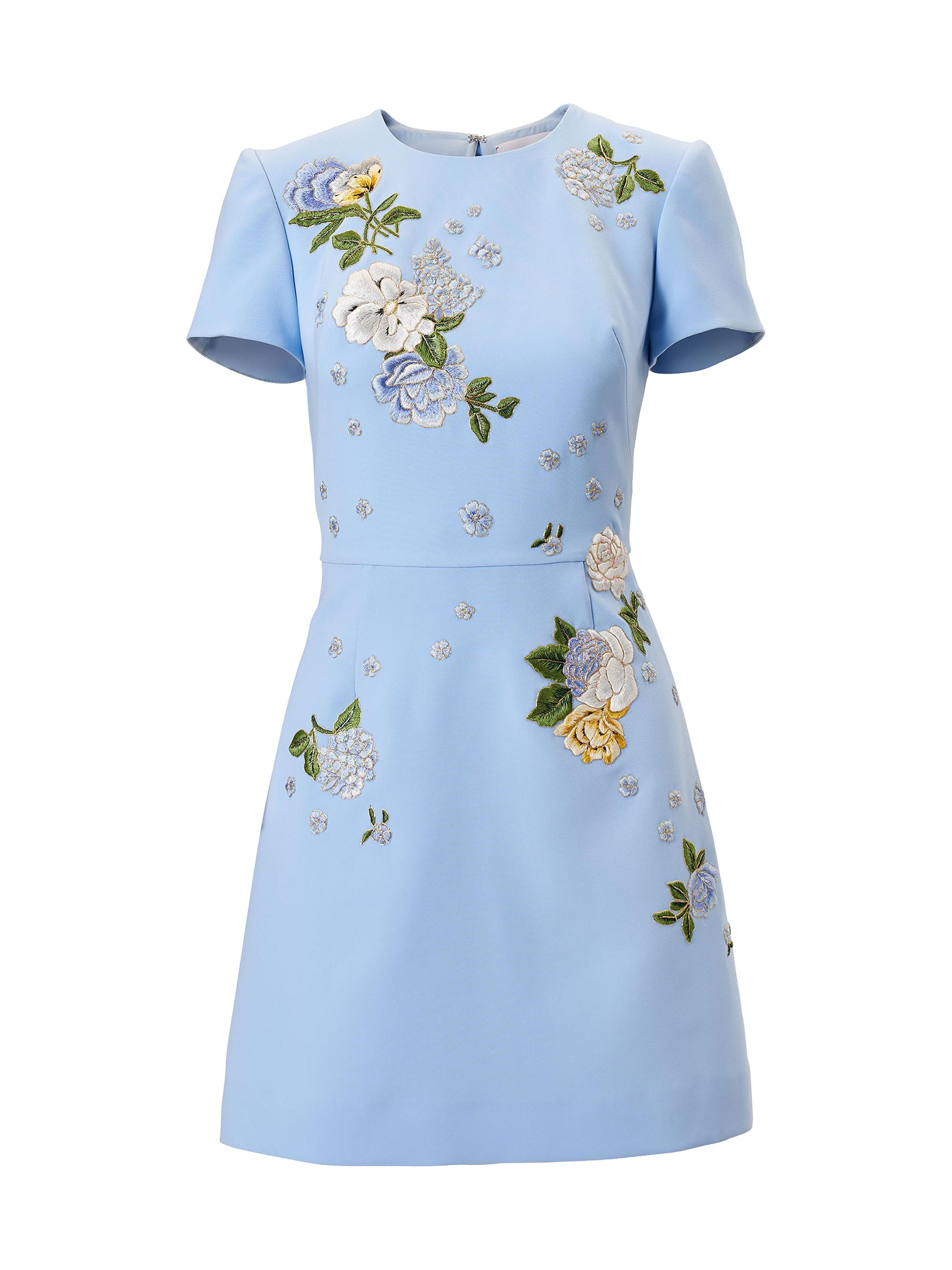 Carolina Herrera Women's Cabana Bow Back Embroidered Short-Sleeve Minidress - Cloudy Blue - Women's Clothing