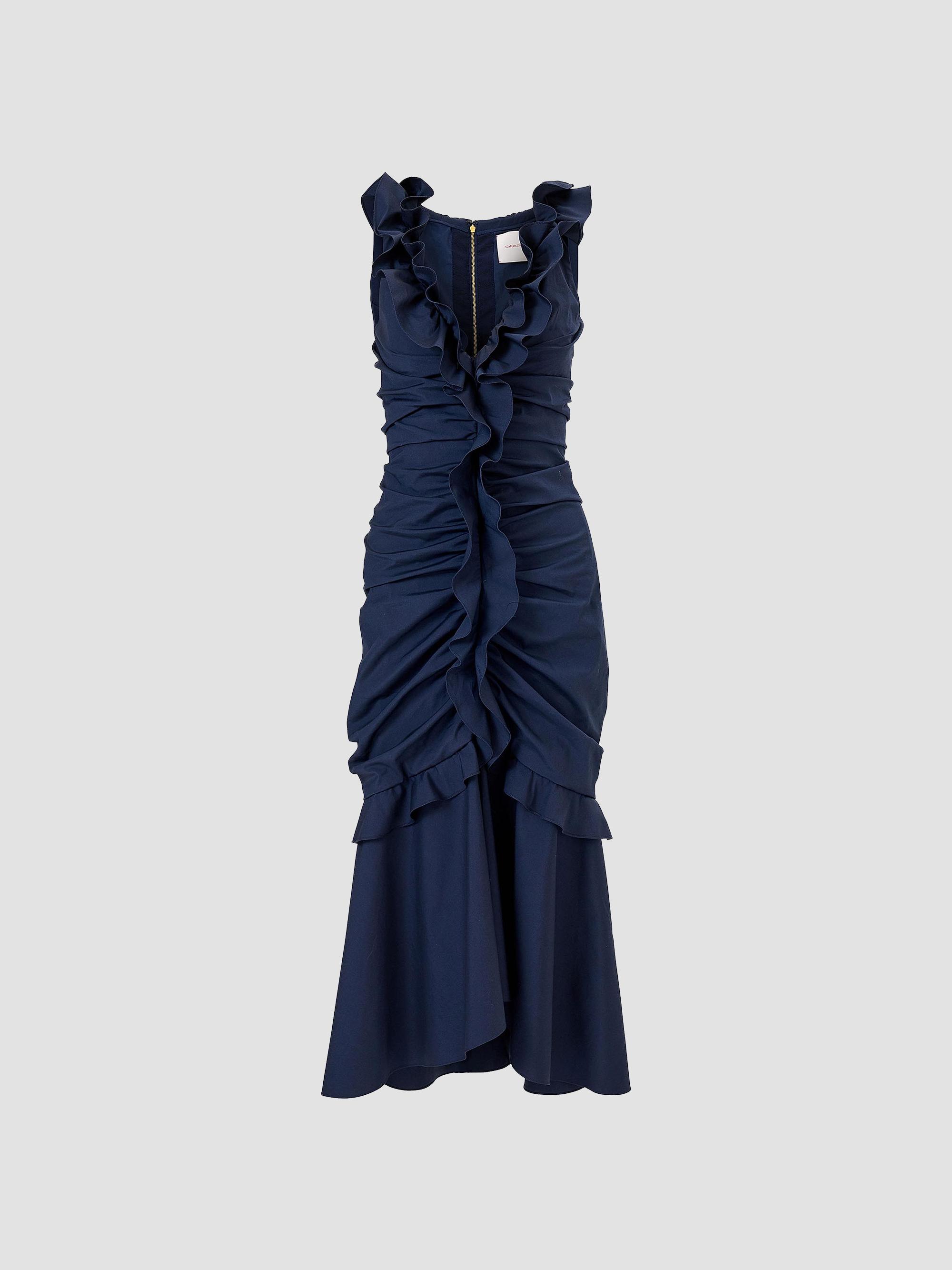 Carolina Herrera Women's Cabana Ruched V-Neck Sleeveless Midi-Dress - Midnight | Thumbnail 5
