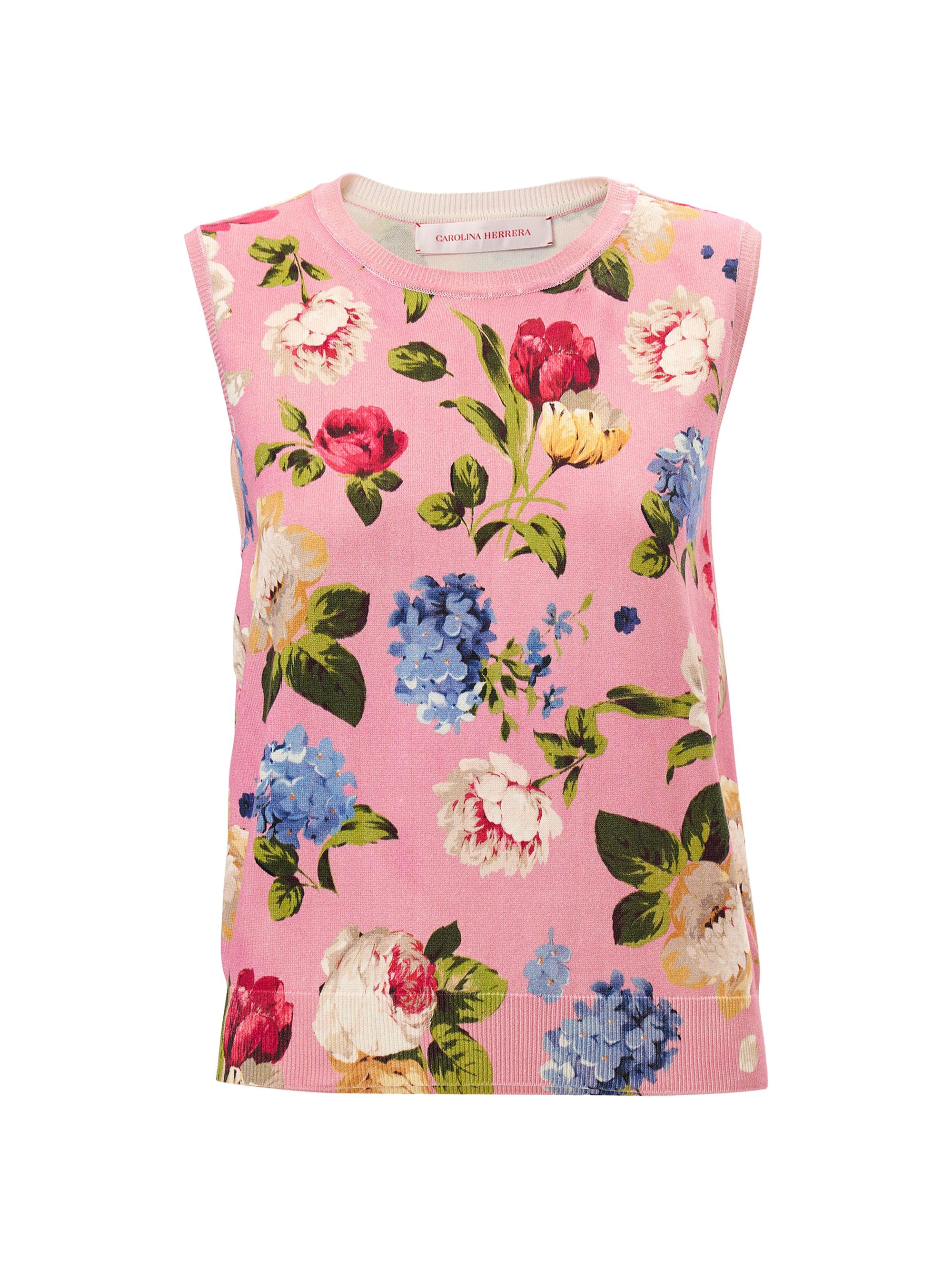 Carolina Herrera Women's Cabana Floral Crewneck Silk-Cotton Sleeveless Tank - Rosewater Multi