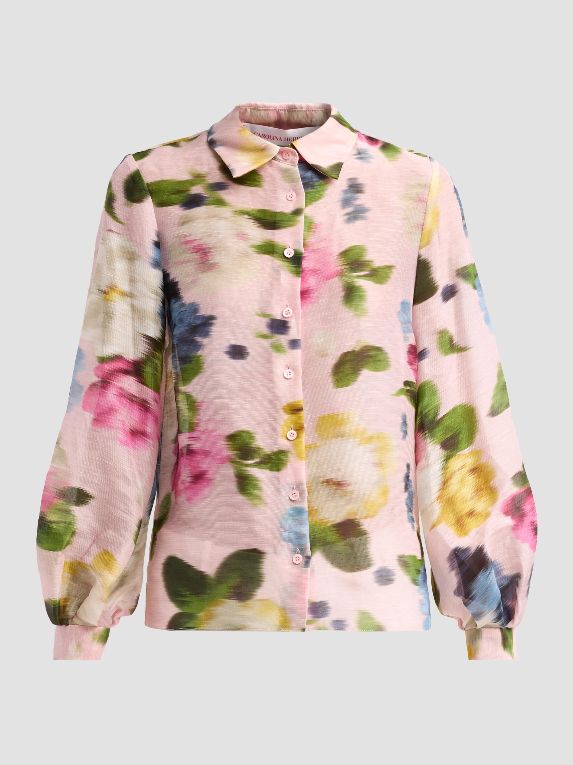 Carolina Herrera Women's Isabella Blurred Floral Linen-Silk Shirt - Rosewater Multi | Thumbnail 6
