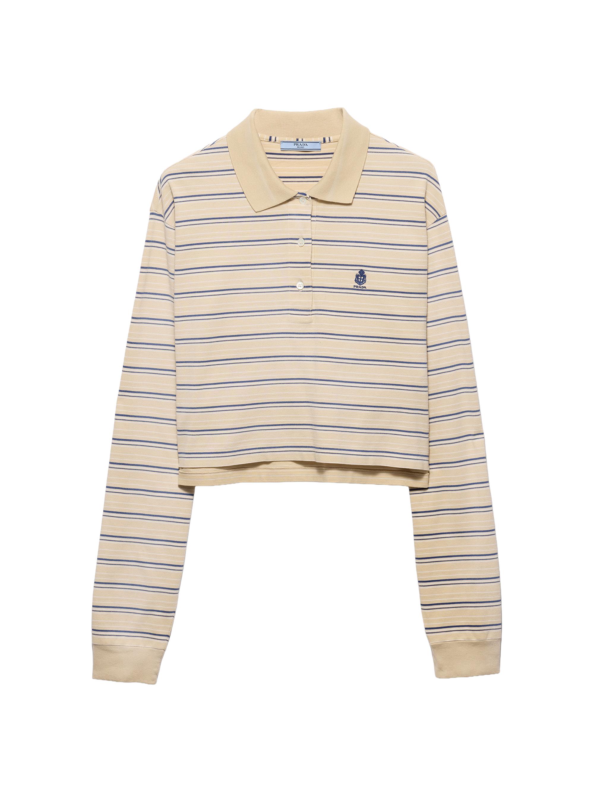 Prada Women's Striped Piqué Polo Shirt - Beige Khaki