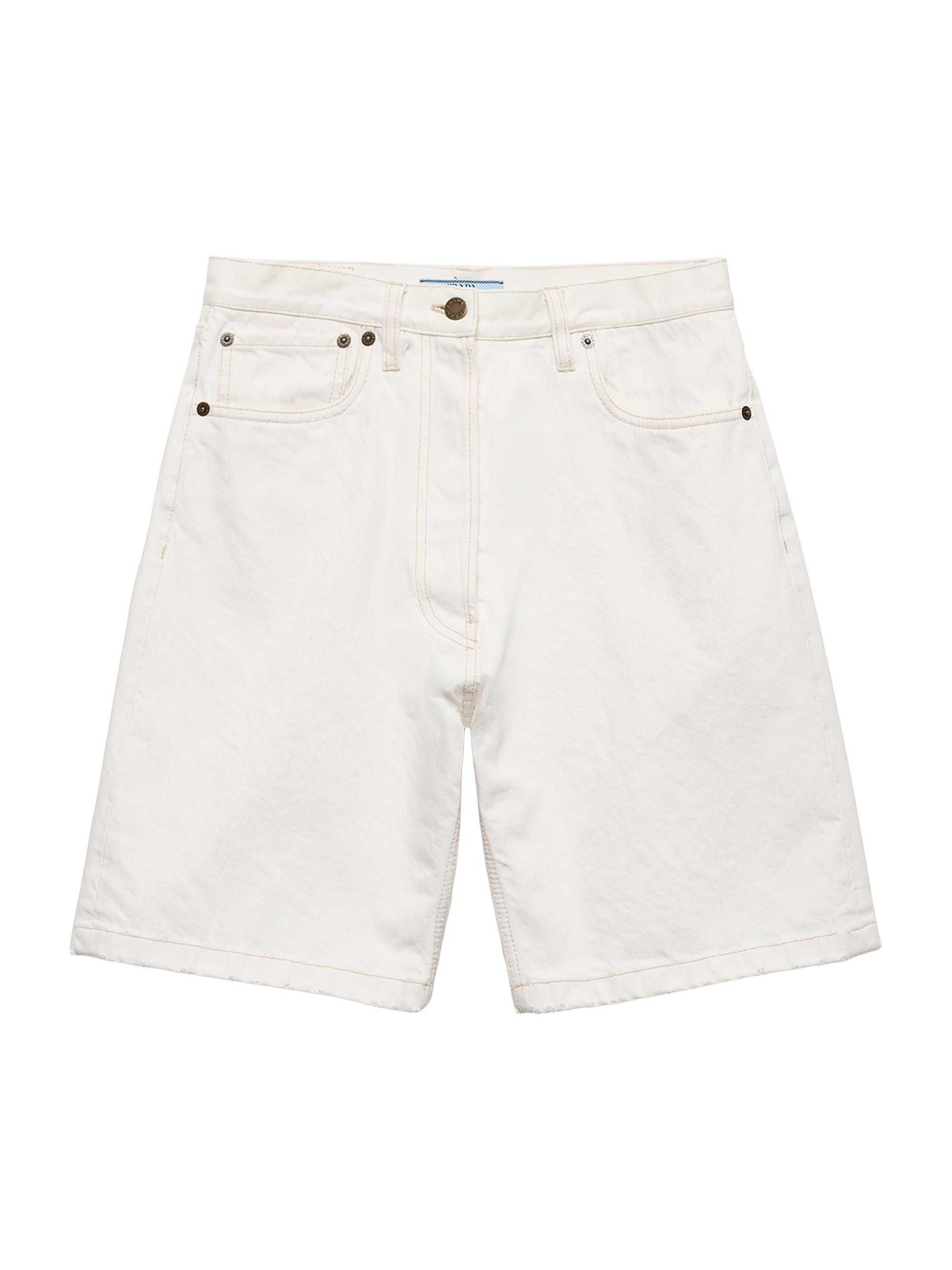 Prada Women's Old Denim Bermuda Shorts - White