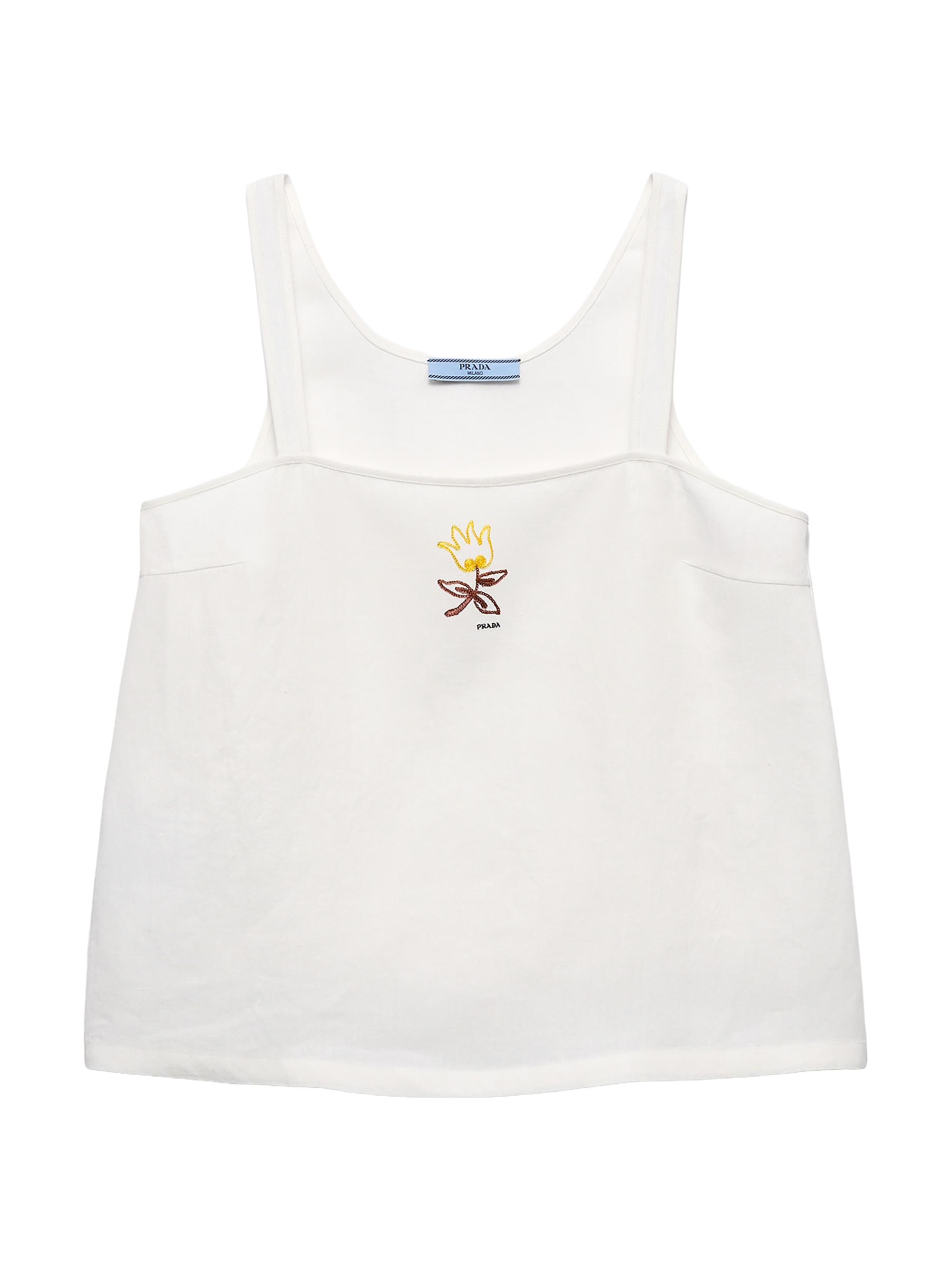 Prada Women's Embroidered Linen Top - White