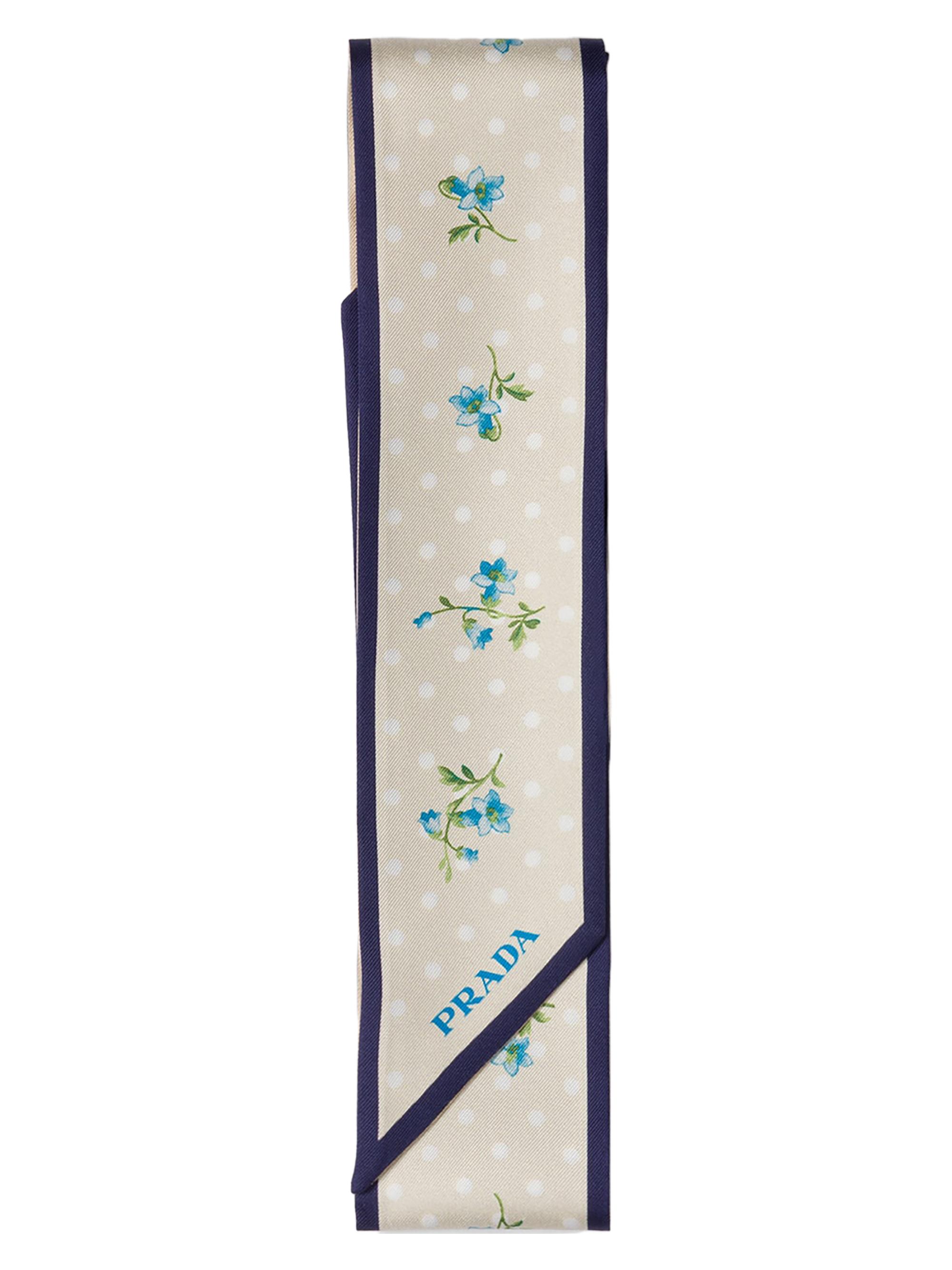 Prada Women's Printed Silk Twill Skinny Scarf - Beige Khaki