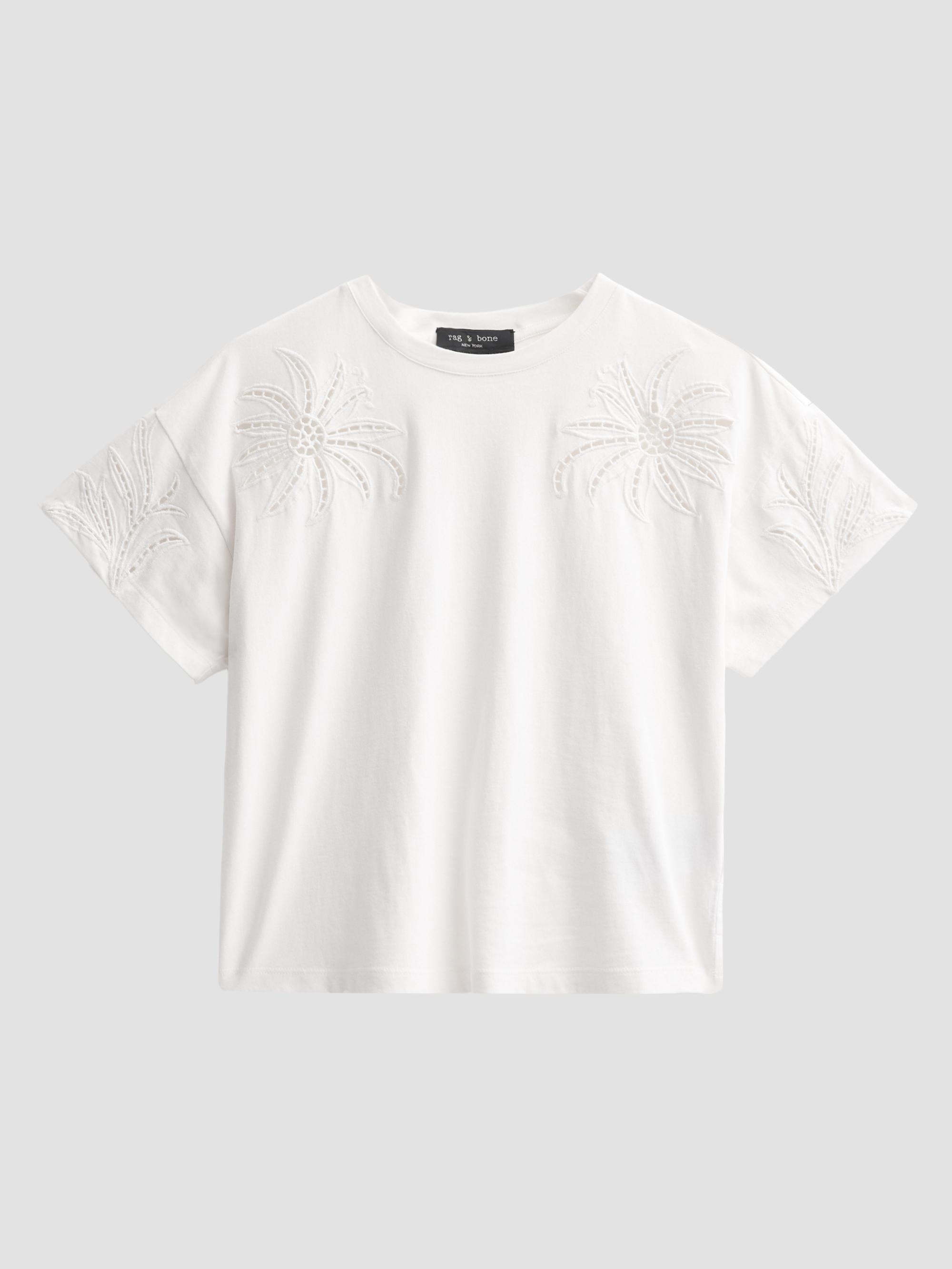 rag & bone Women's Kelly Floral Cut-Out Boxy T-Shirt - White | Thumbnail 6