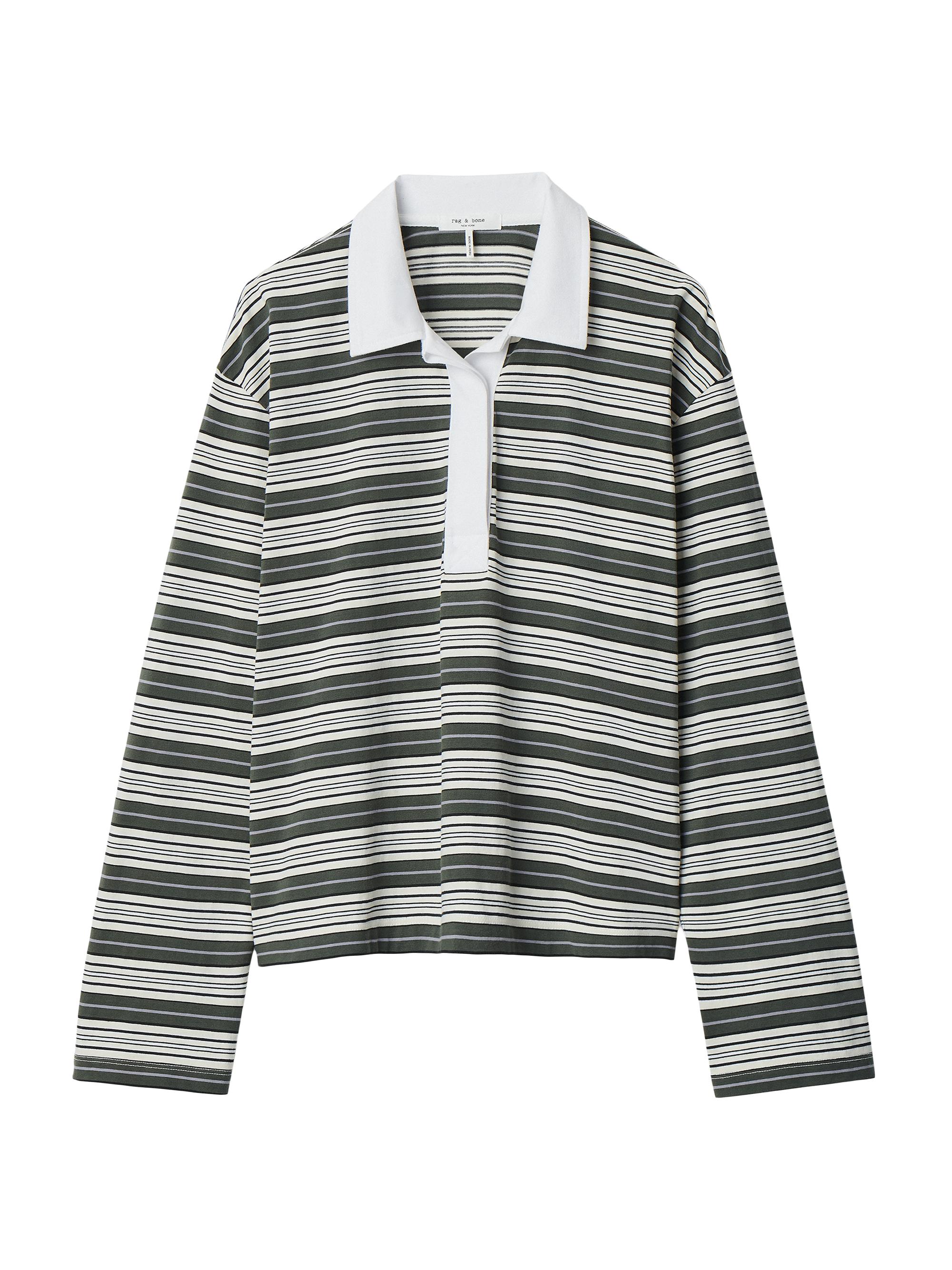 rag & bone Women's Kelly Striped Cotton Polo Shirt - Green Multi