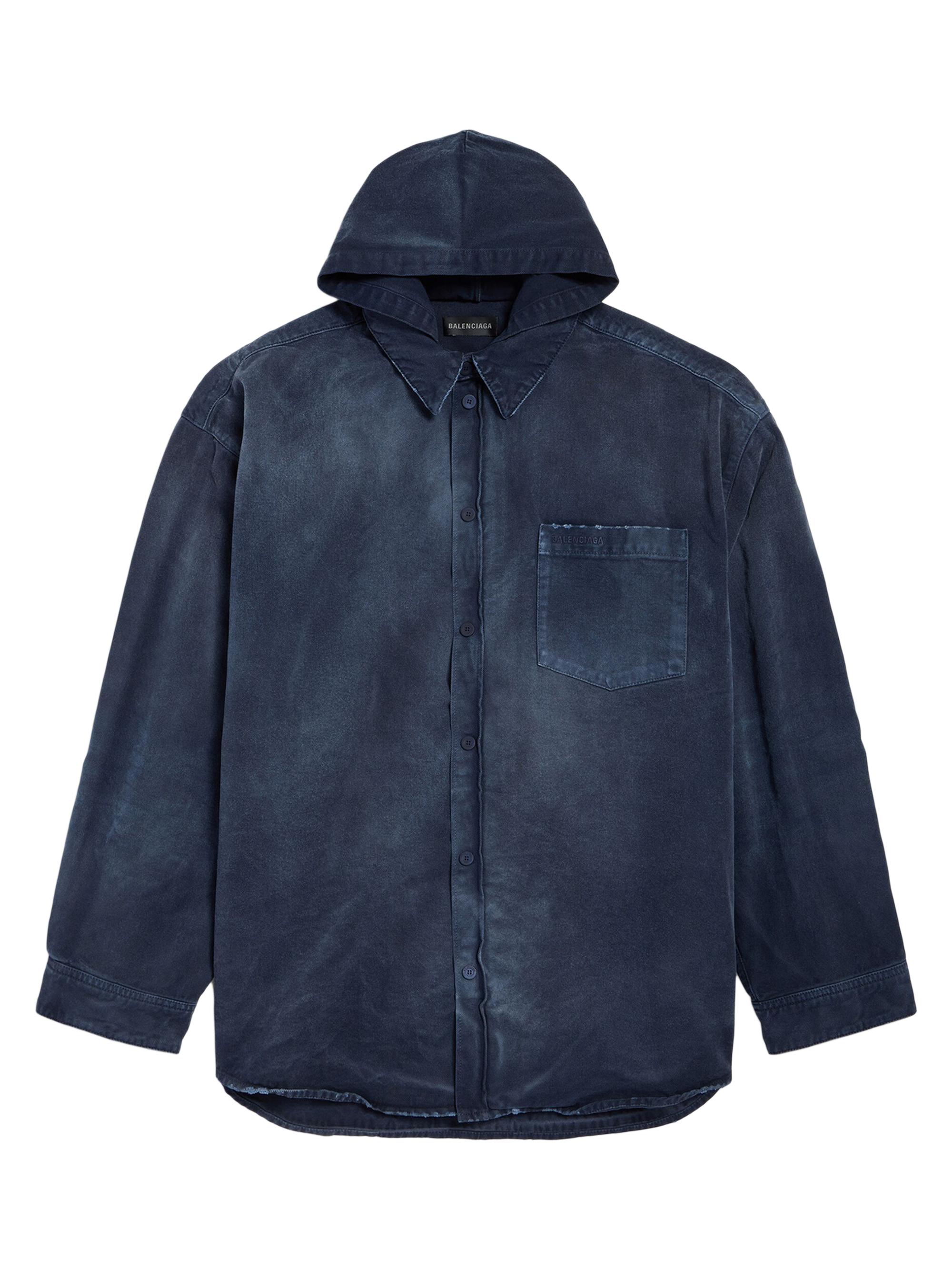 Balenciaga Men's Shirt Parka - Navy Dirty Dark Blue