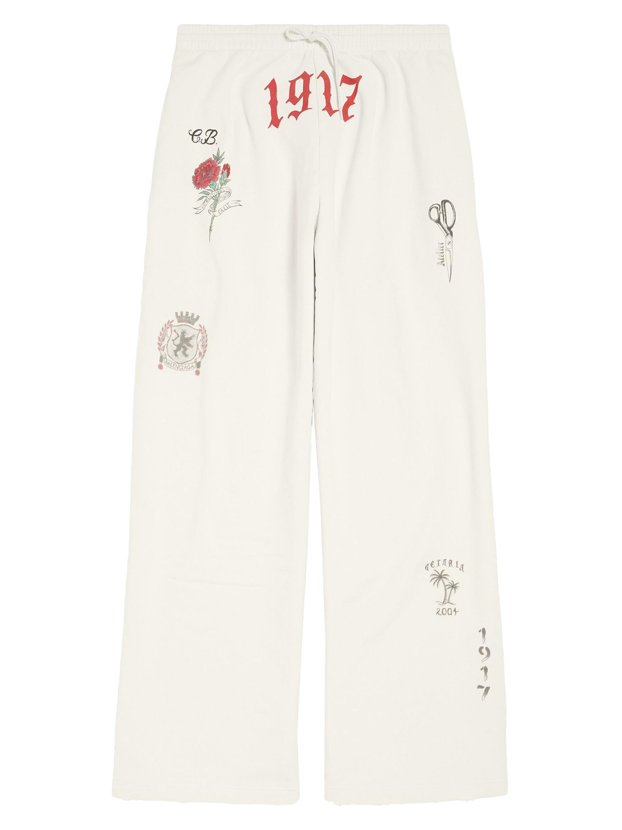 Balenciaga Men's Tattoo Baggy Sweatpants - Cream