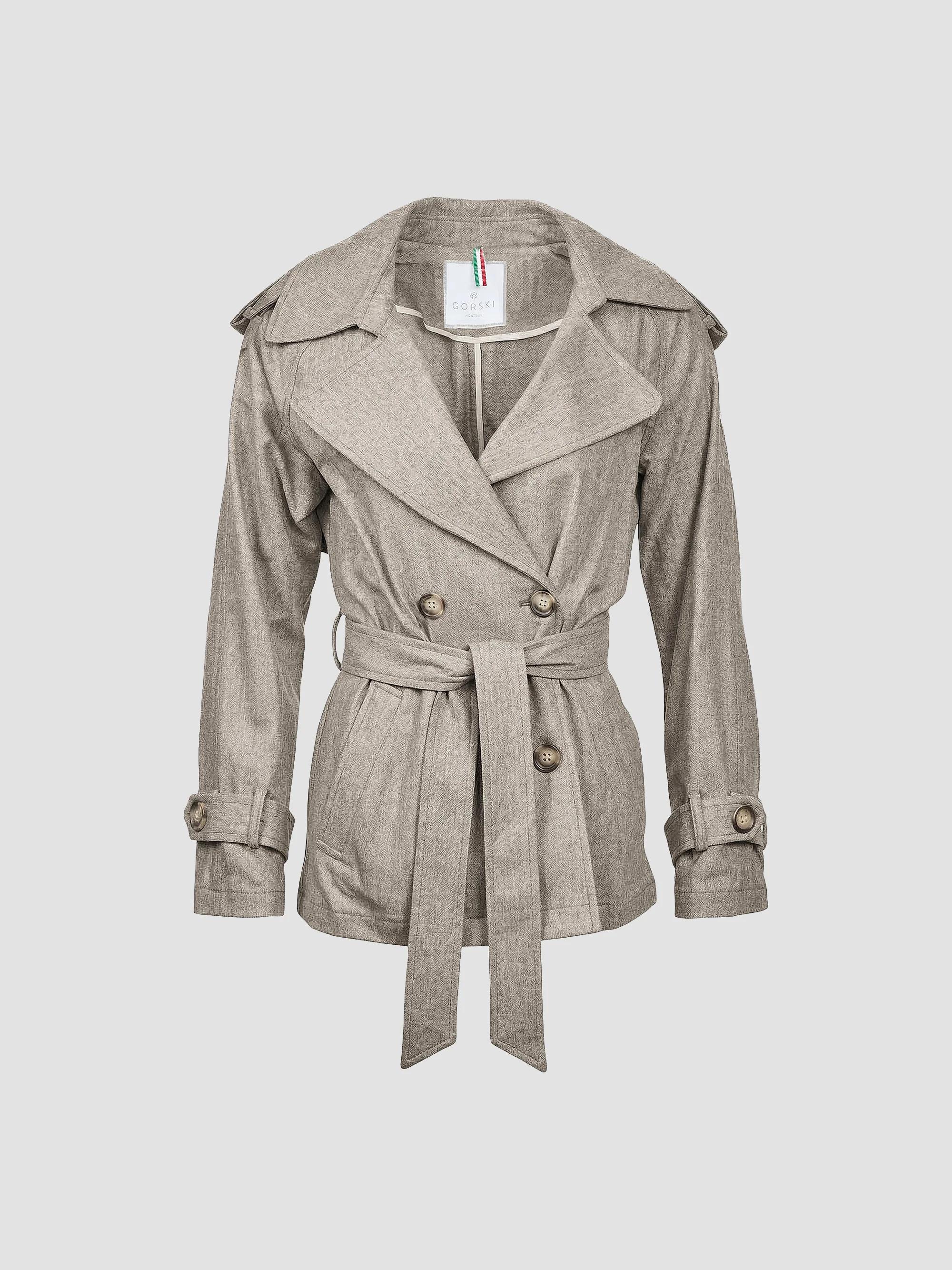 Gorski Women's Belted Trench Jacket Crafted with Vitale Barberis Wool - Tortora - Size Medium
