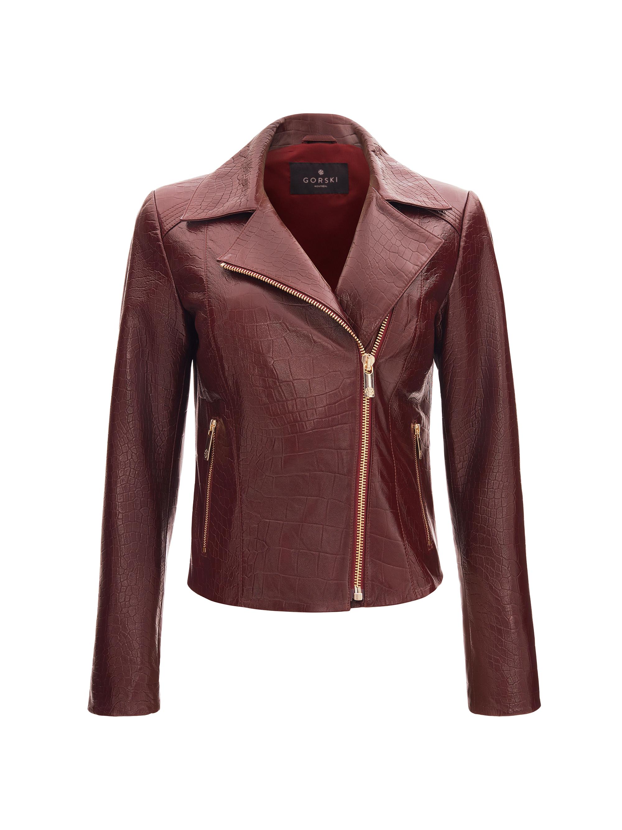Gorski Women's Select Nappa Leather Croco Embossed Jacket - Burgundy