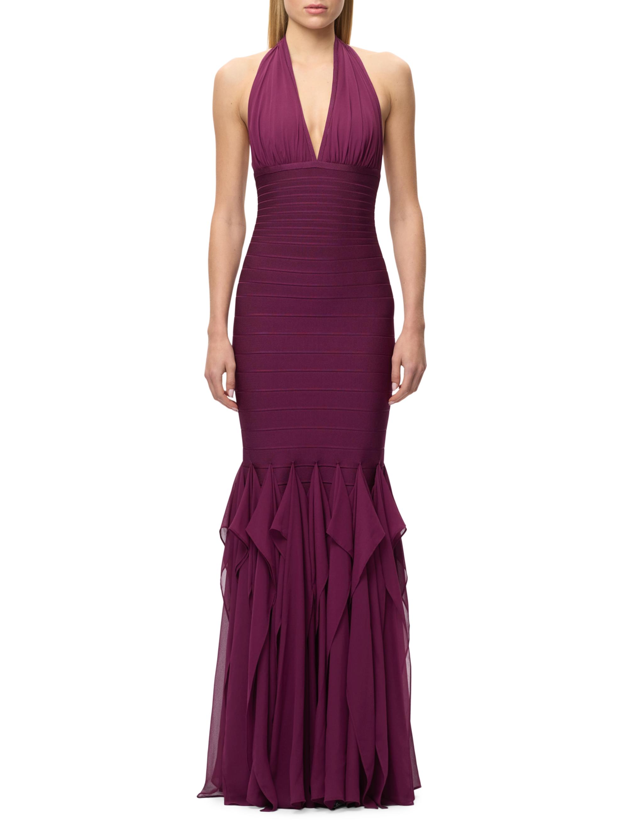 Hervé Léger Women's The Louisa Bandage Chiffon Gown - Maraschino | Thumbnail 3