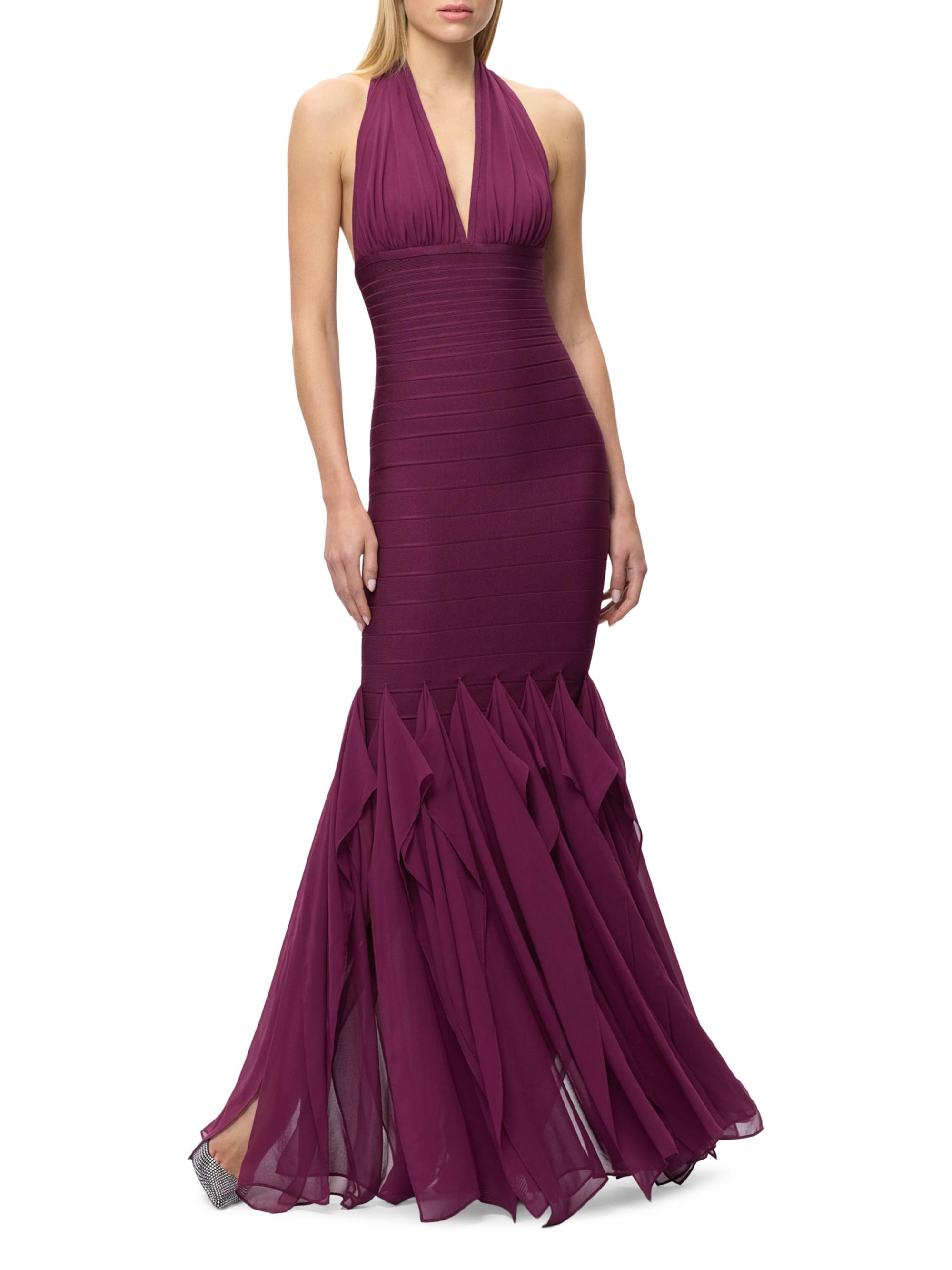 Hervé Léger Women's The Louisa Bandage Chiffon Gown - Maraschino