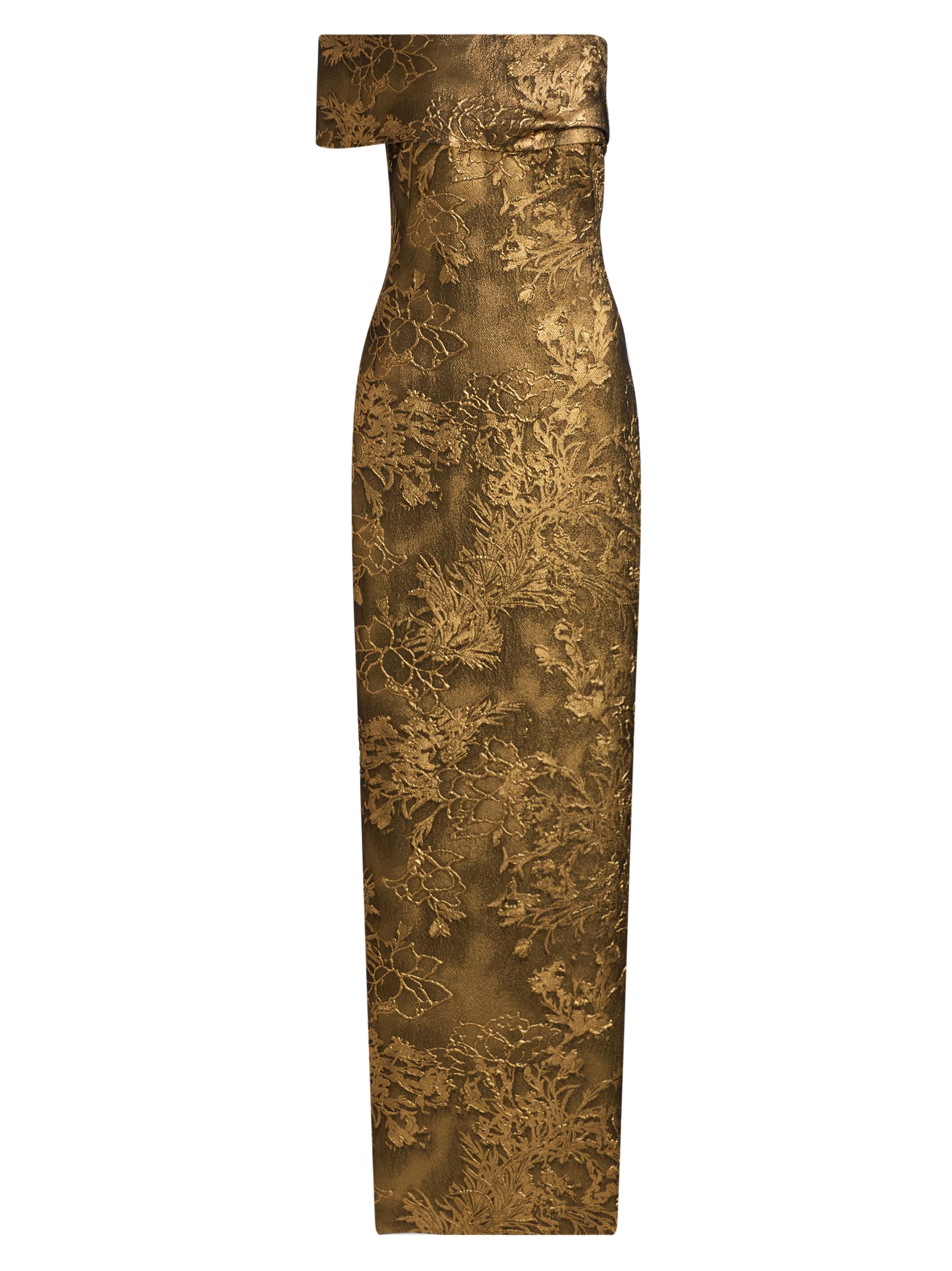 Pamella Roland Women's Floral Brocade Asymmetric Column Gown - Antique Gold