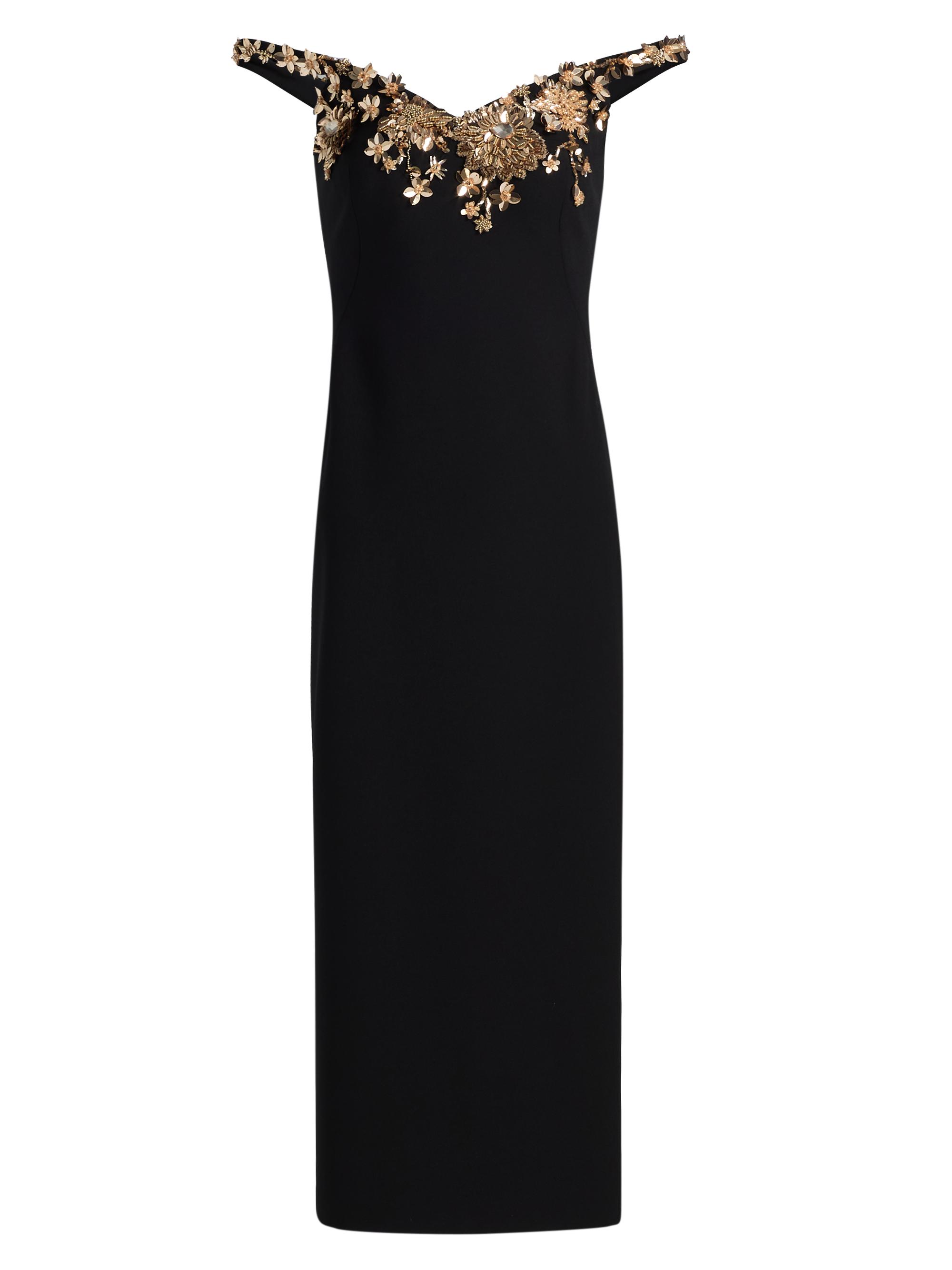 Pamella Roland Women's Floral-Embellished Crepe Cocktail Dress - Black Gold