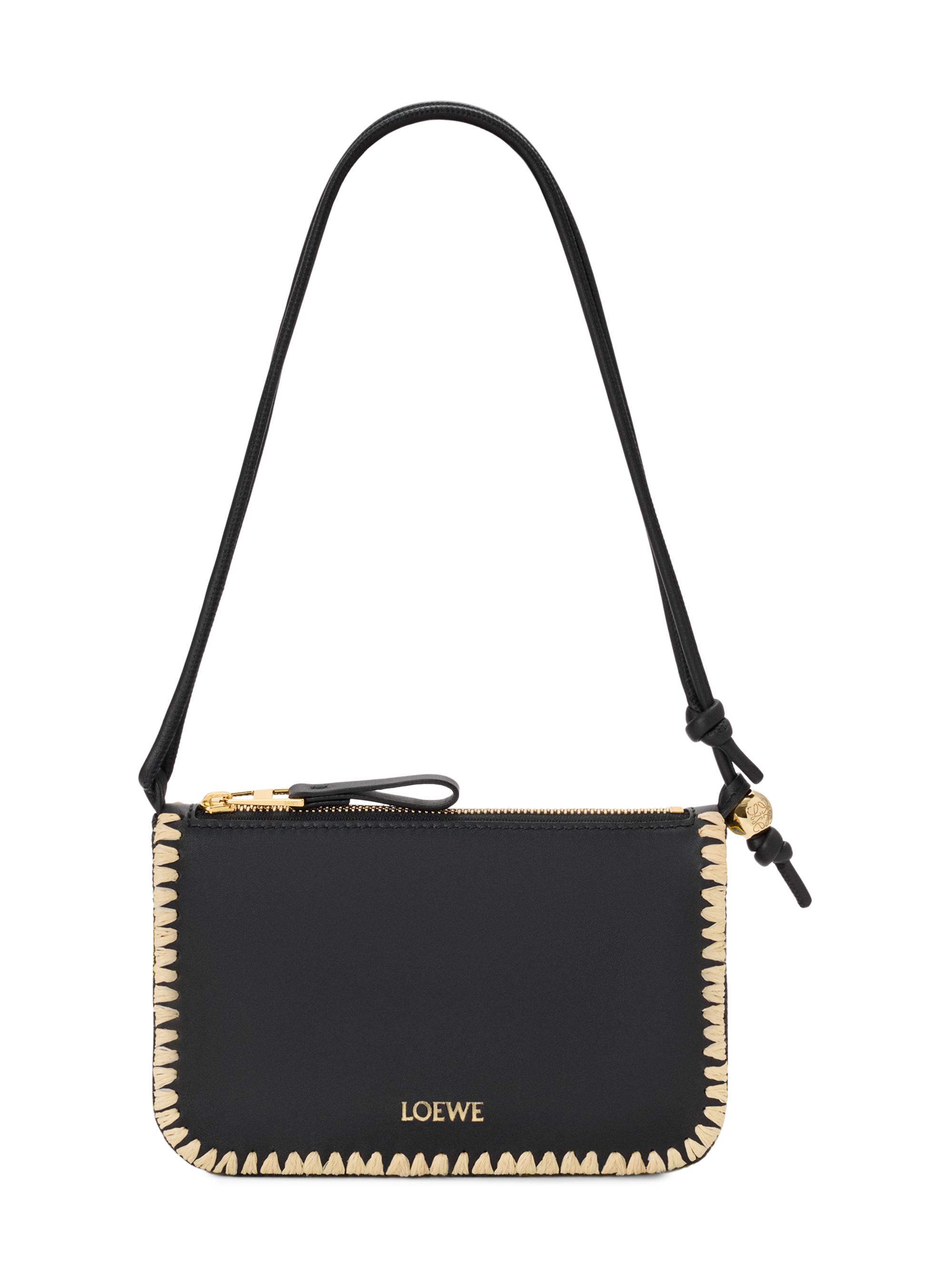 LOEWE Women's  x Paula's Ibiza Rio Whipstitch Leather-Raffia Pouch - Black