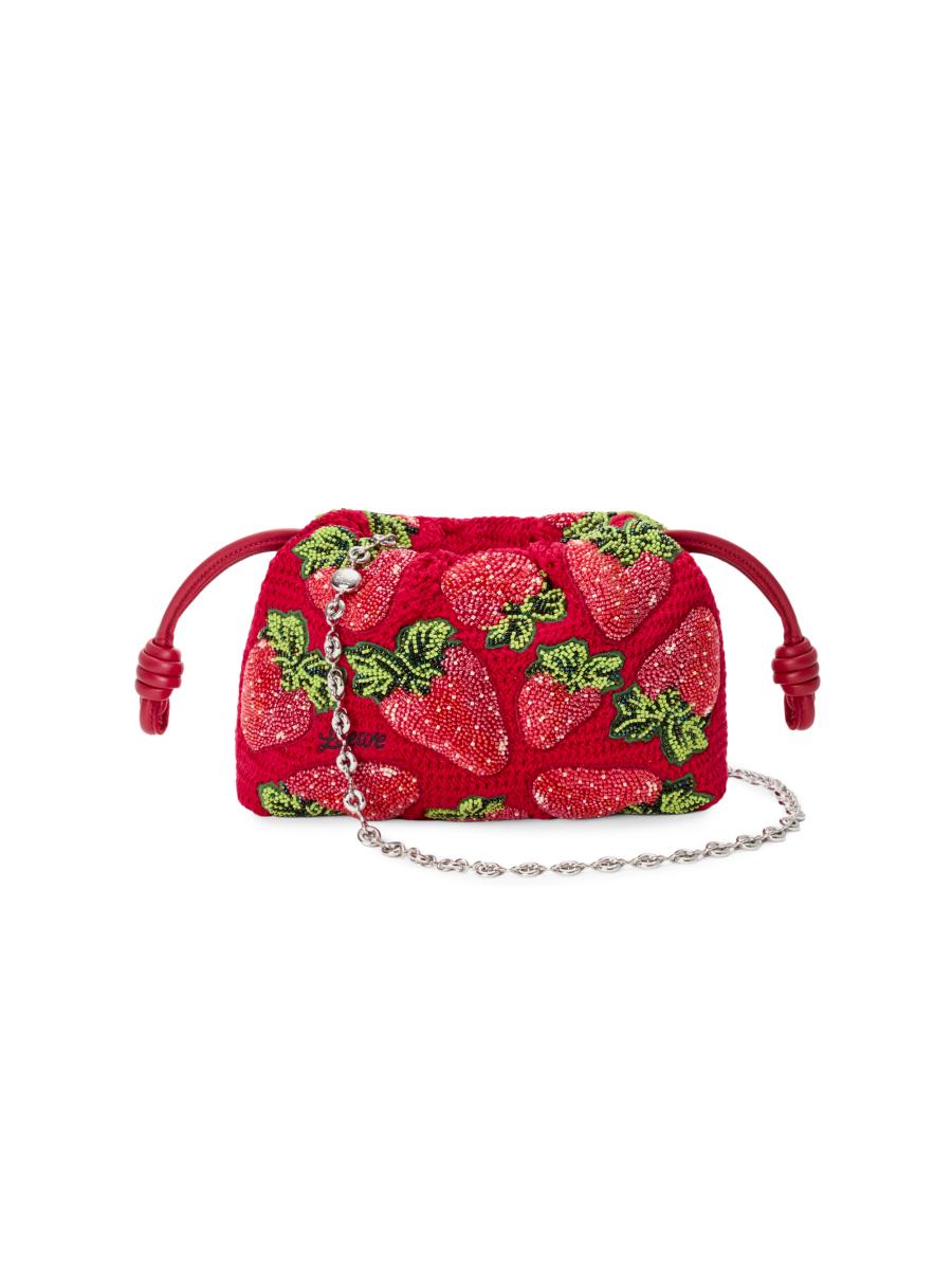 LOEWE LOEWE x Paula's Ibiza Flamenco Mini Strawberry-Beaded Purse