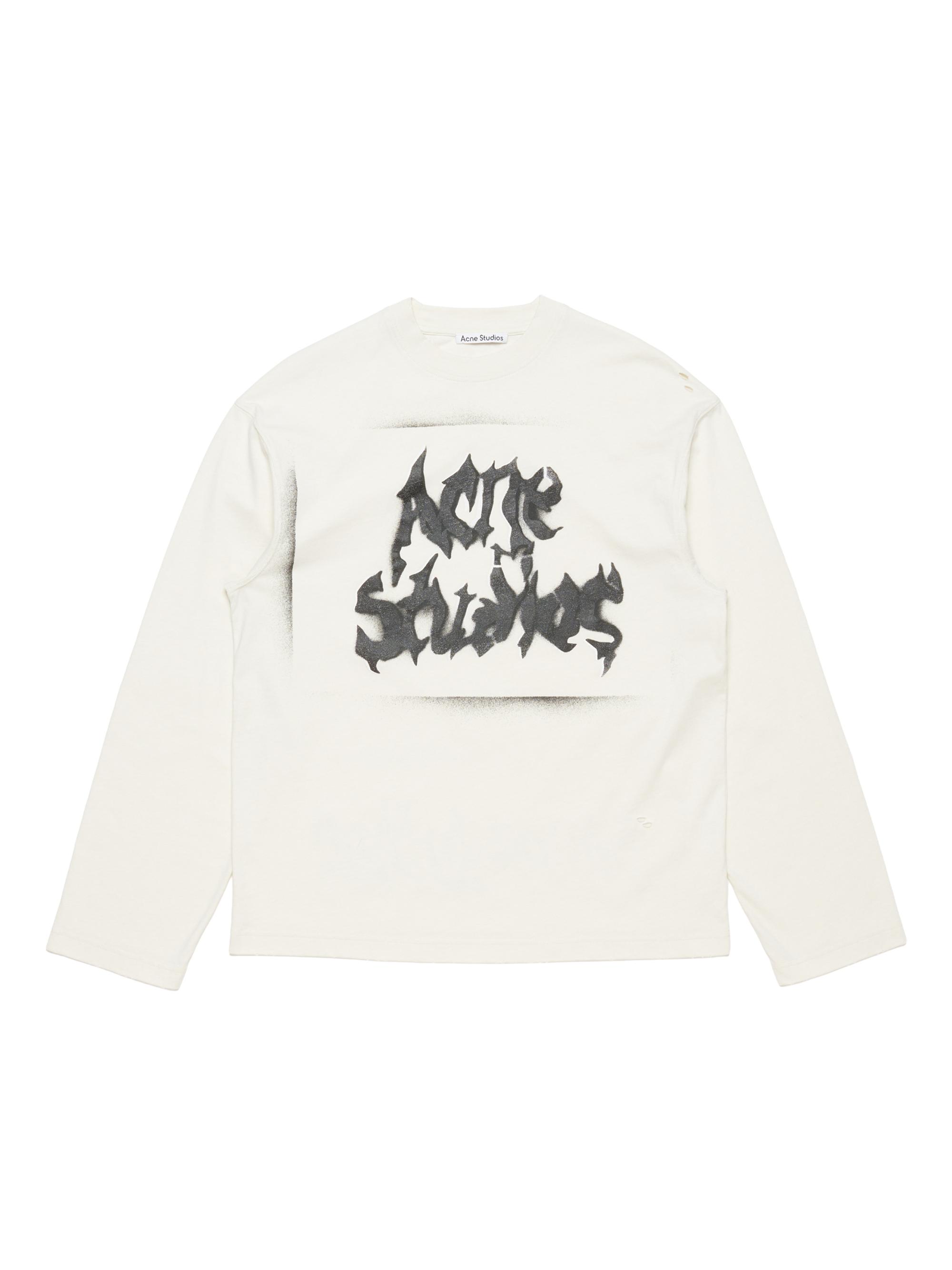 Acne Studios Men's Gothic Logo Cotton-Blend Long-Sleeve T-Shirt - Dusty White | Thumbnail 3