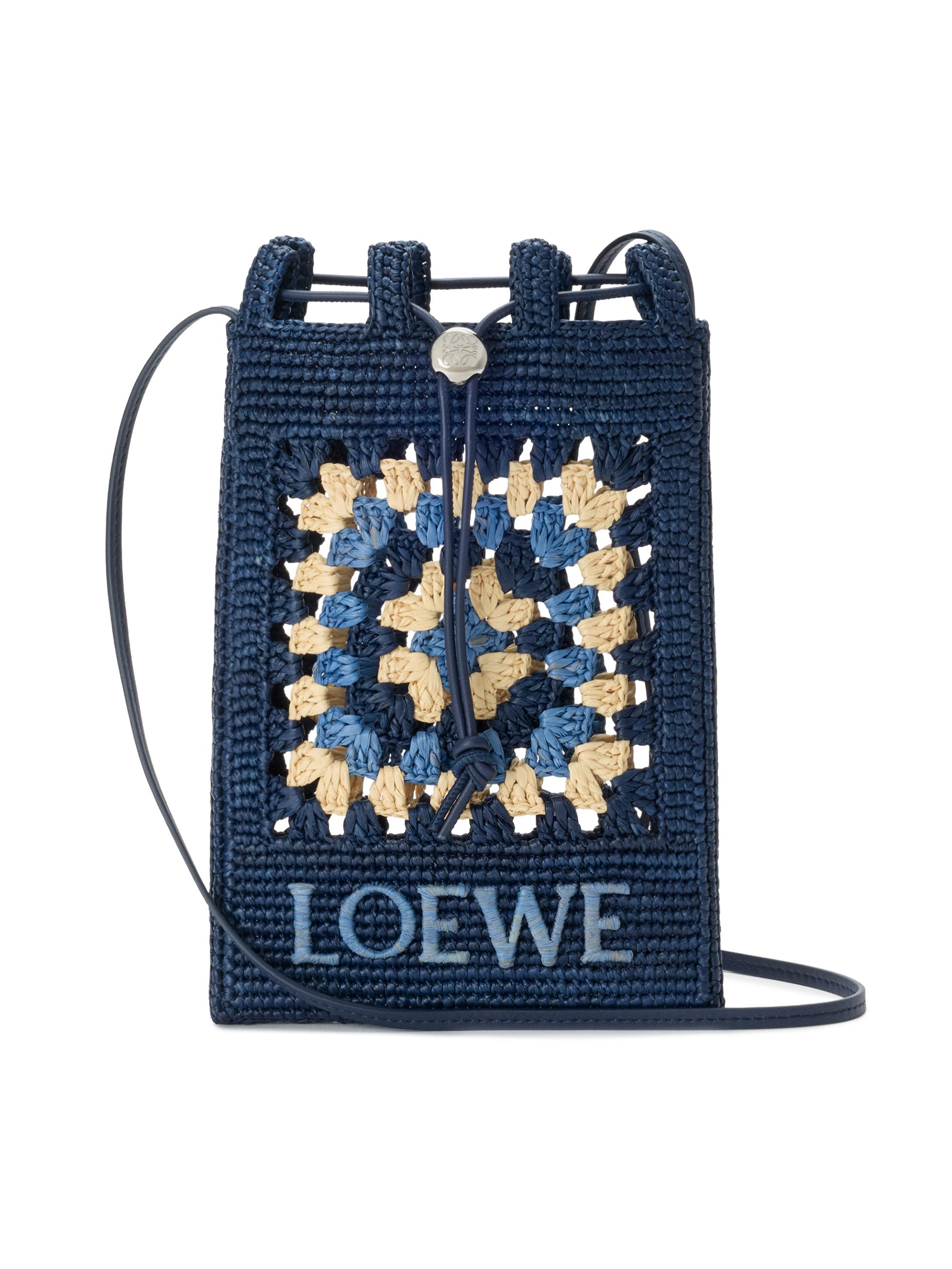 LOEWE Women's  x Paula's Ibiza Drawstring Crochet Raffia Pocket Pouch - Navy Sky Blue | Thumbnail 7