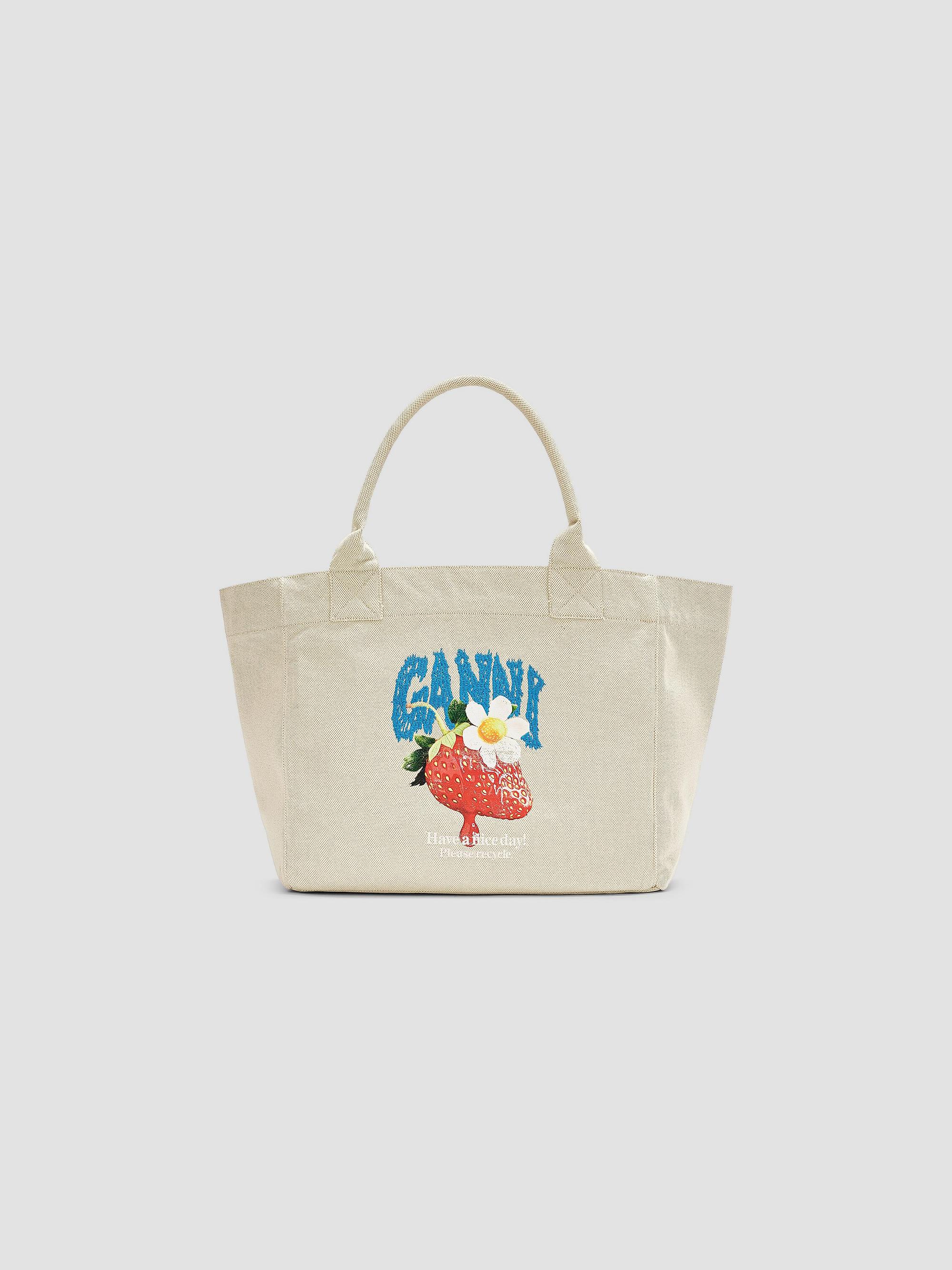 Ganni Women's  Embroidered-Logo Graphic Cotton Canvas Shopper Tote Bag - Yellow | Thumbnail 4