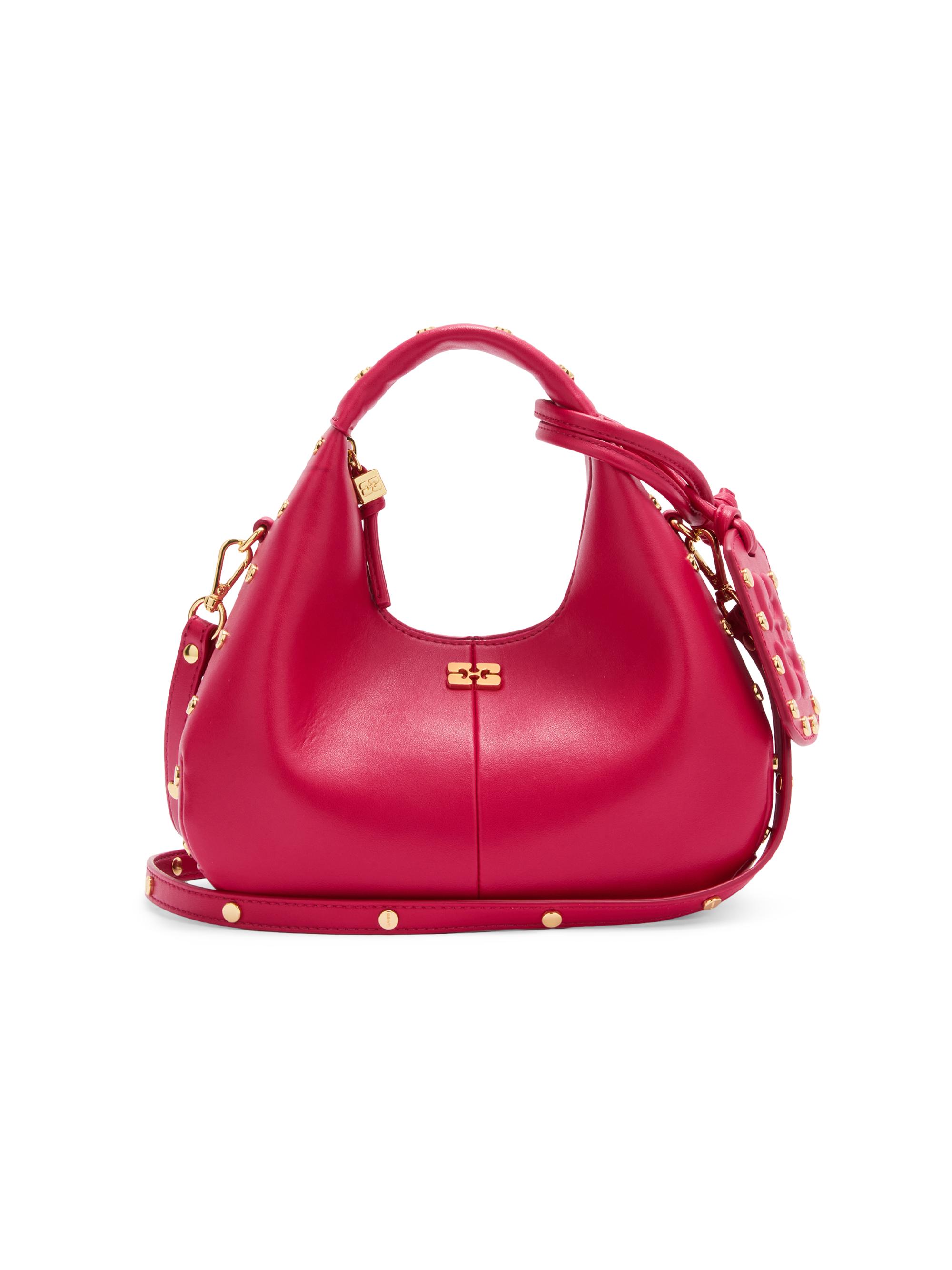 Ganni Women's Mini Studded Leather Hobo Bag - Dark Red