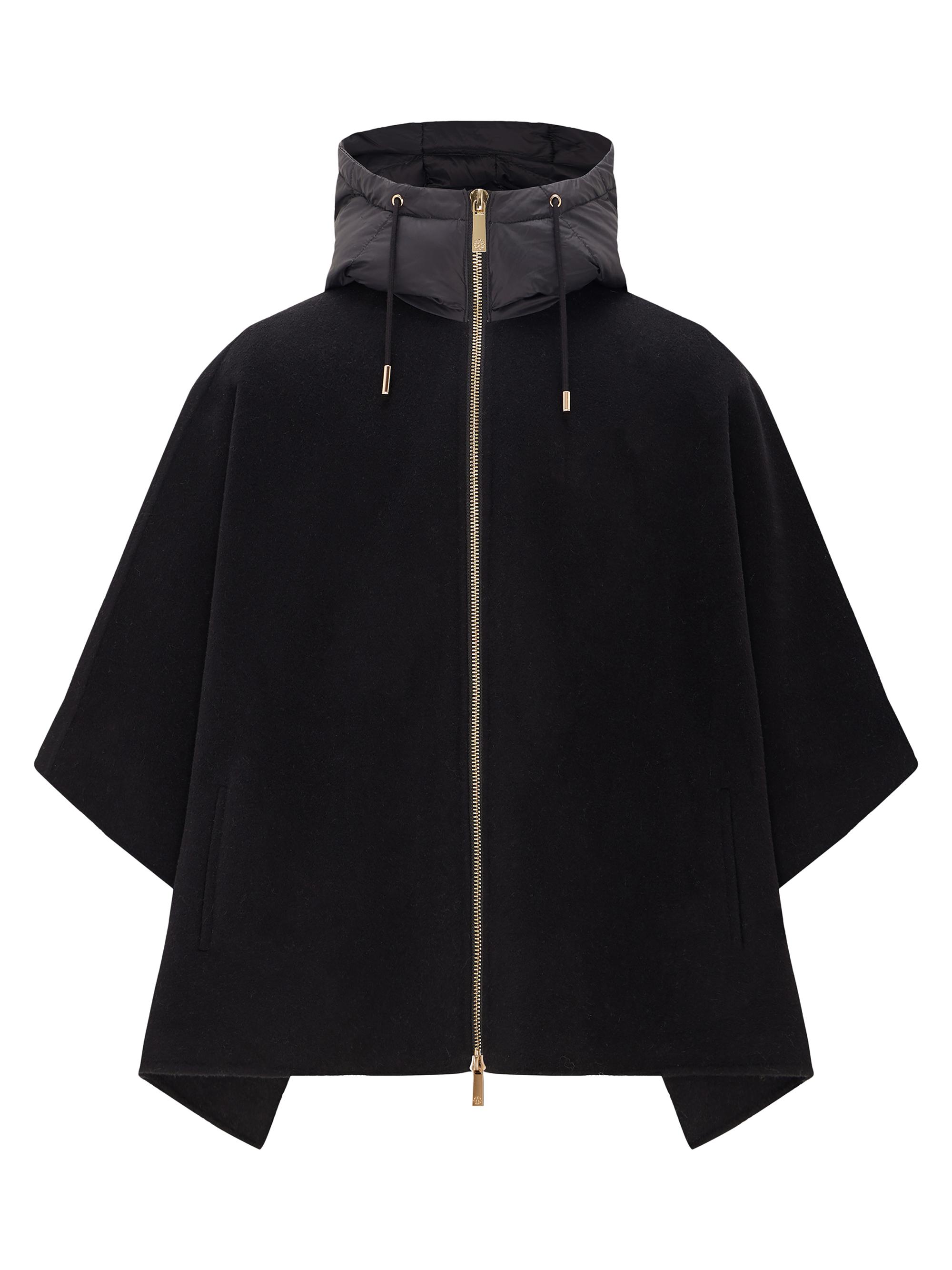 Gorski Women's Select Cashmere and Wool Blend Cape with Down Filled Hood - Black