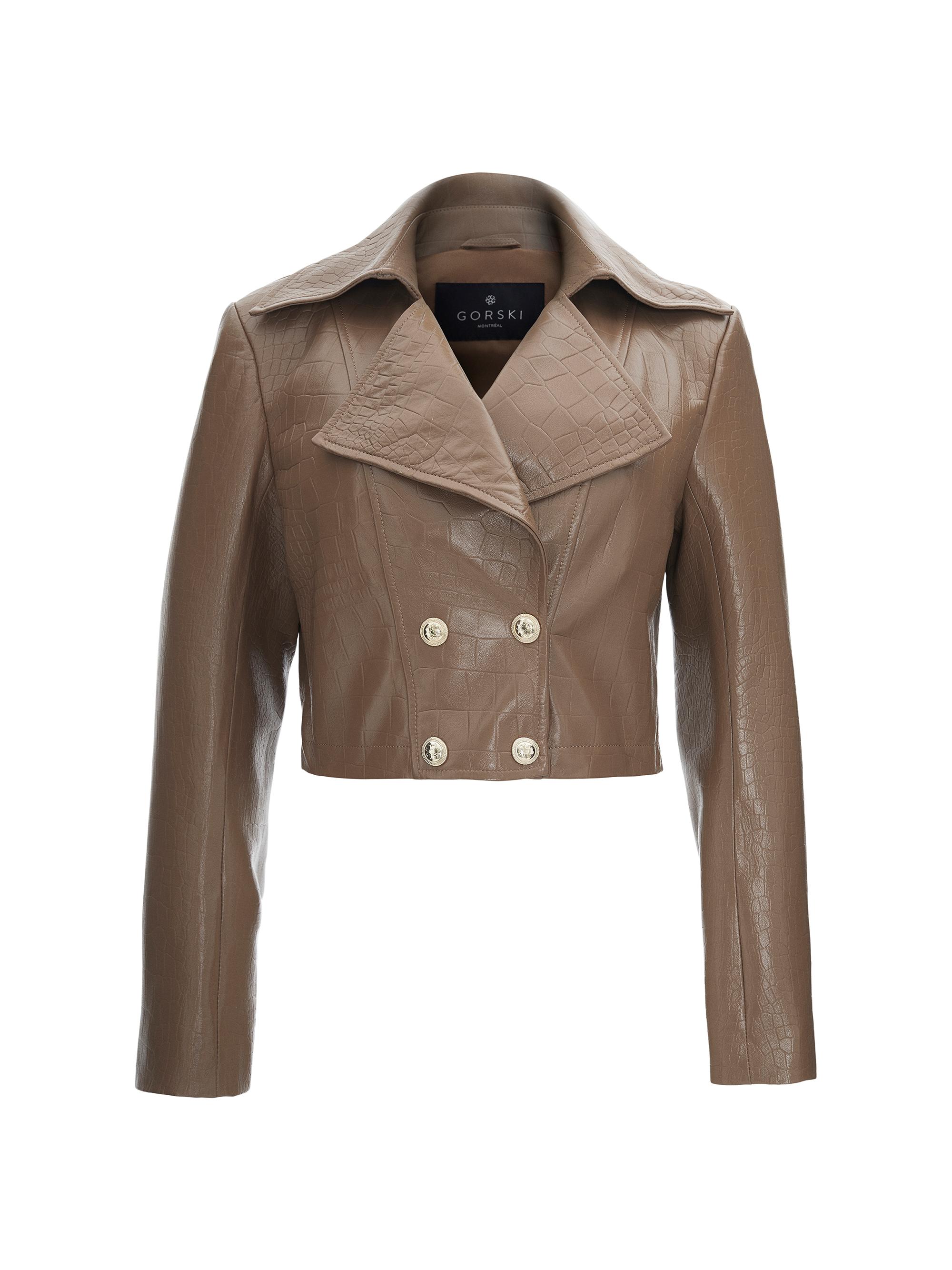Gorski Women's Select Nappa Leather Croco Embossed Bolero - Camel