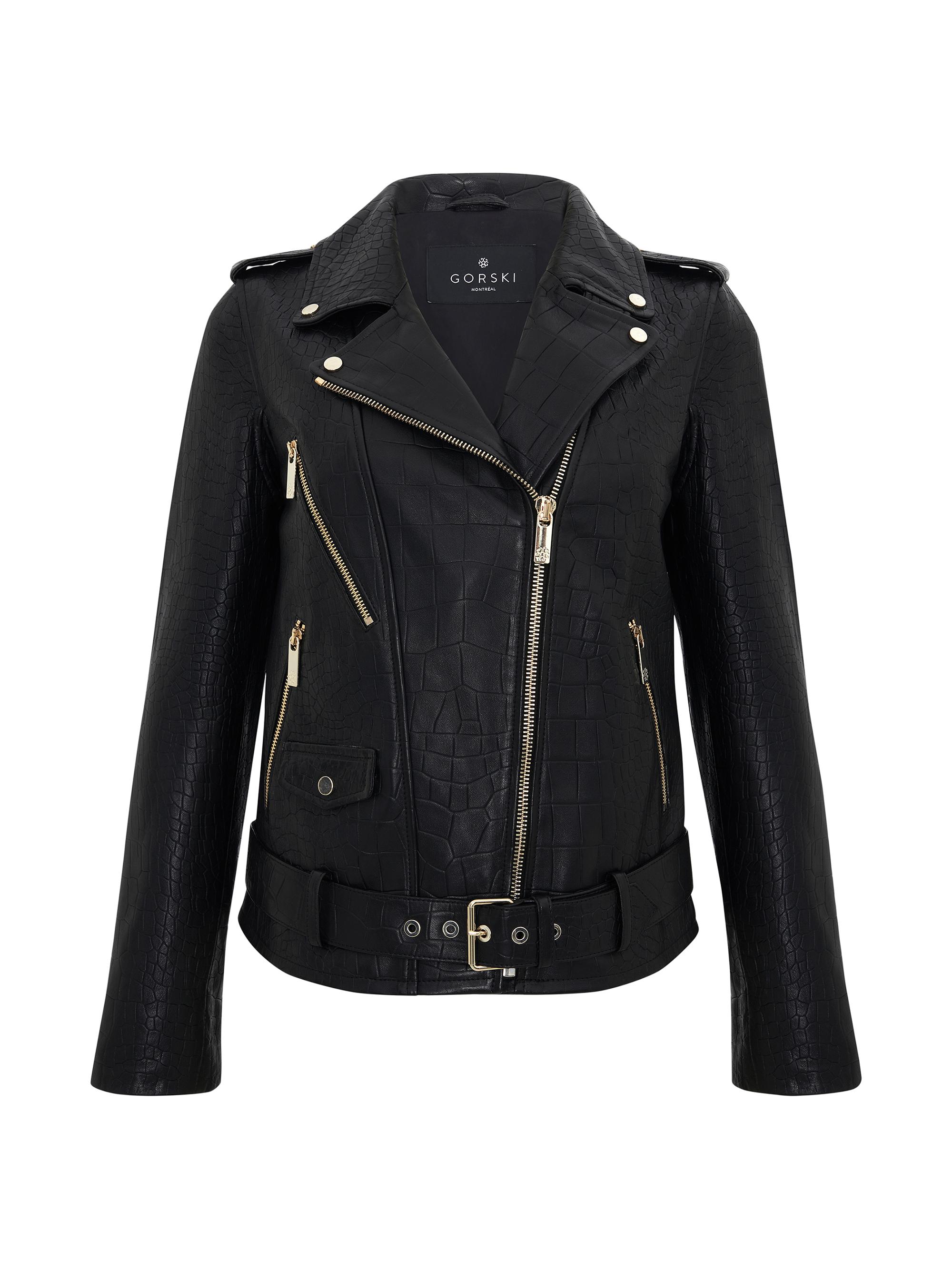 Gorski Women's Select Nappa Leather Croco Embossed Jacket - Black | Thumbnail 7