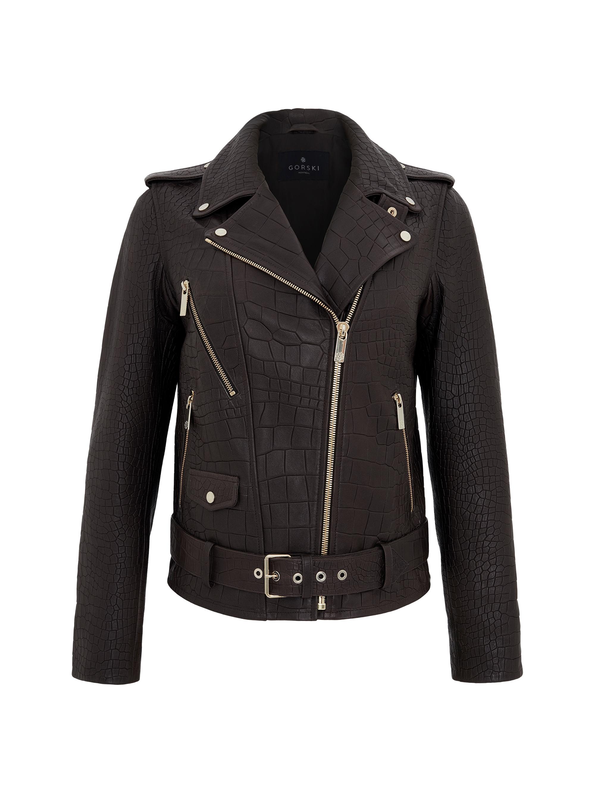 Gorski Women's Select Nappa Leather Croco Embossed Jacket - Brown